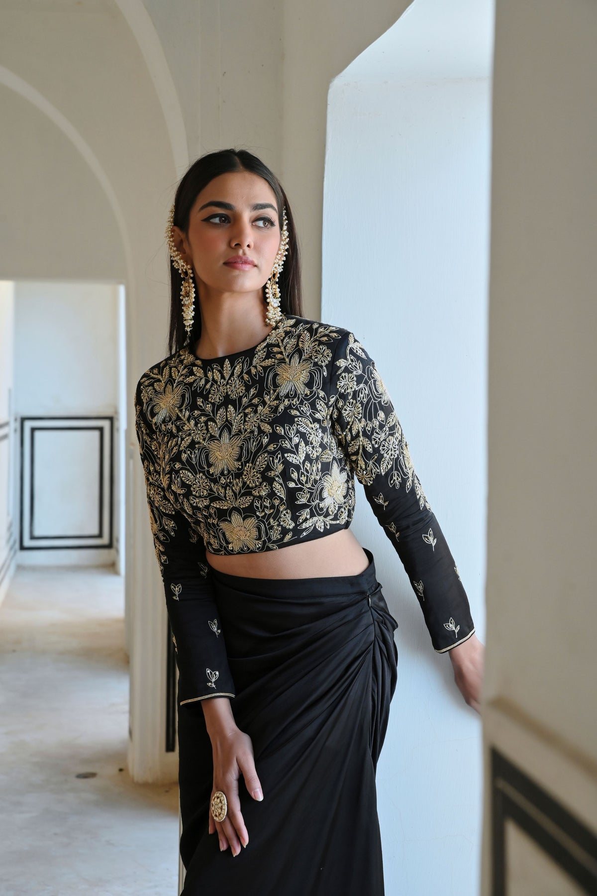 Black Embroidered Skirt Set