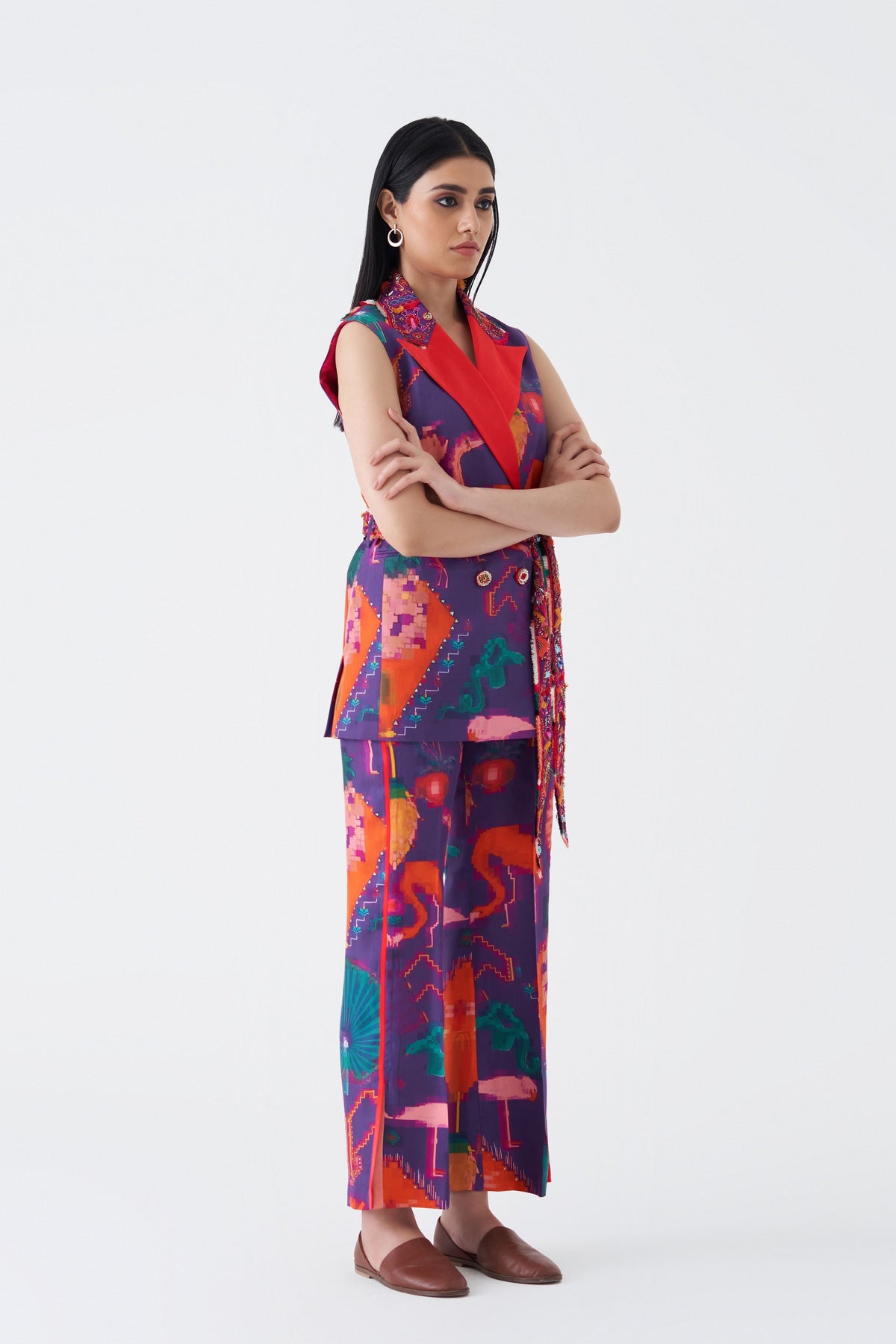 Print and Embroidered Oaxaca Morado Pantsuit