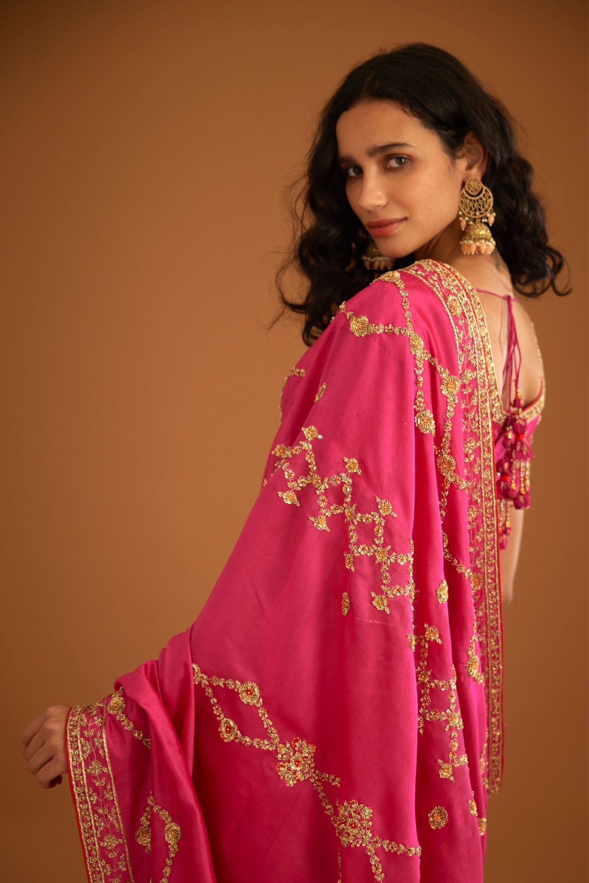 Fuschia pink Saree set