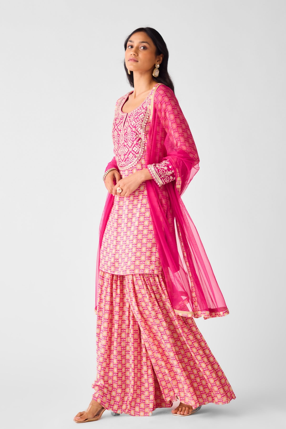 Rani Pink Embroidered Sharara Set