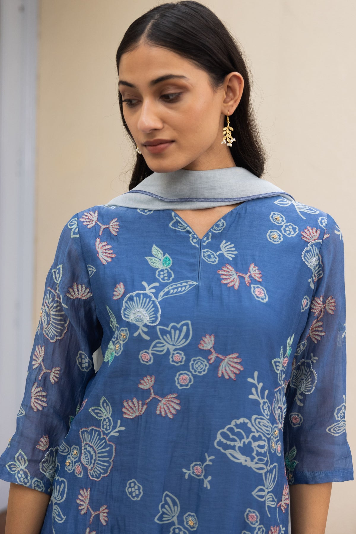 Ocean Blue Floral Kurta Set