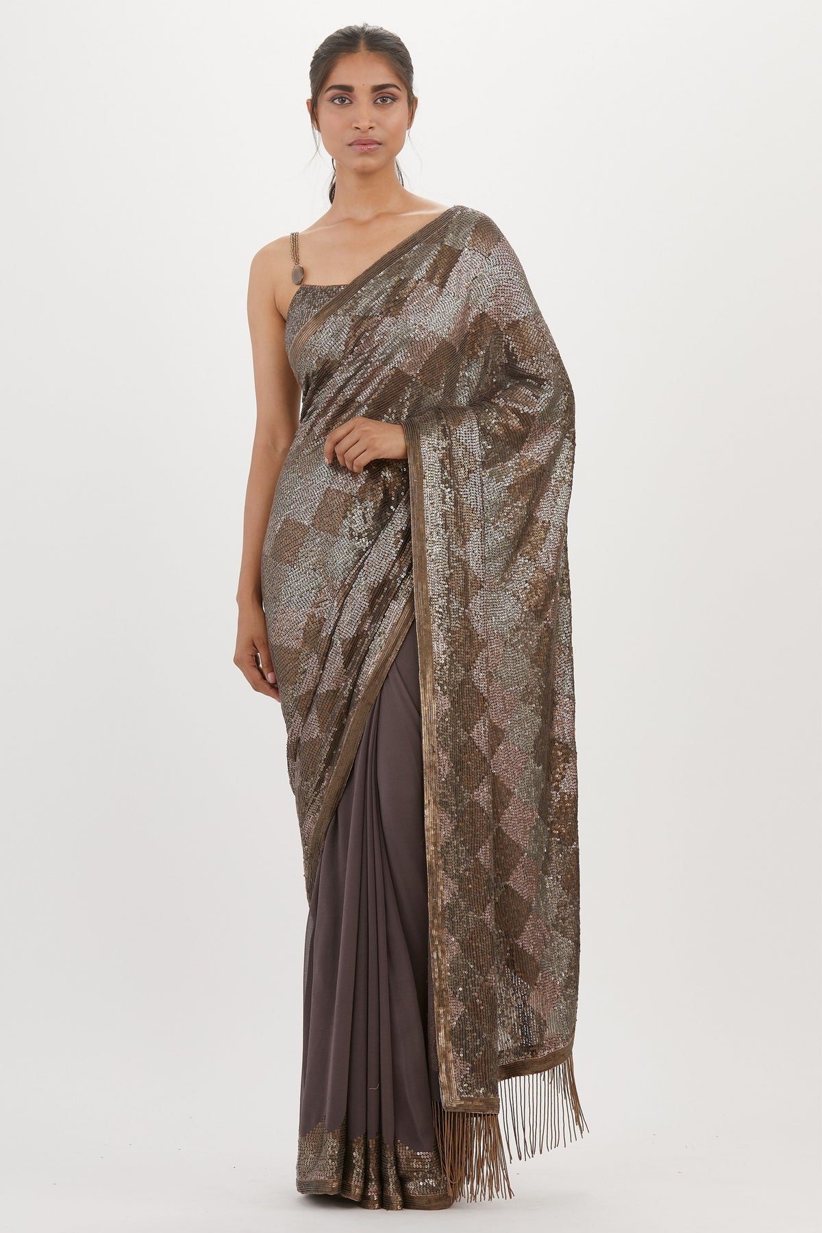 Charcoal Sequin Saree Set