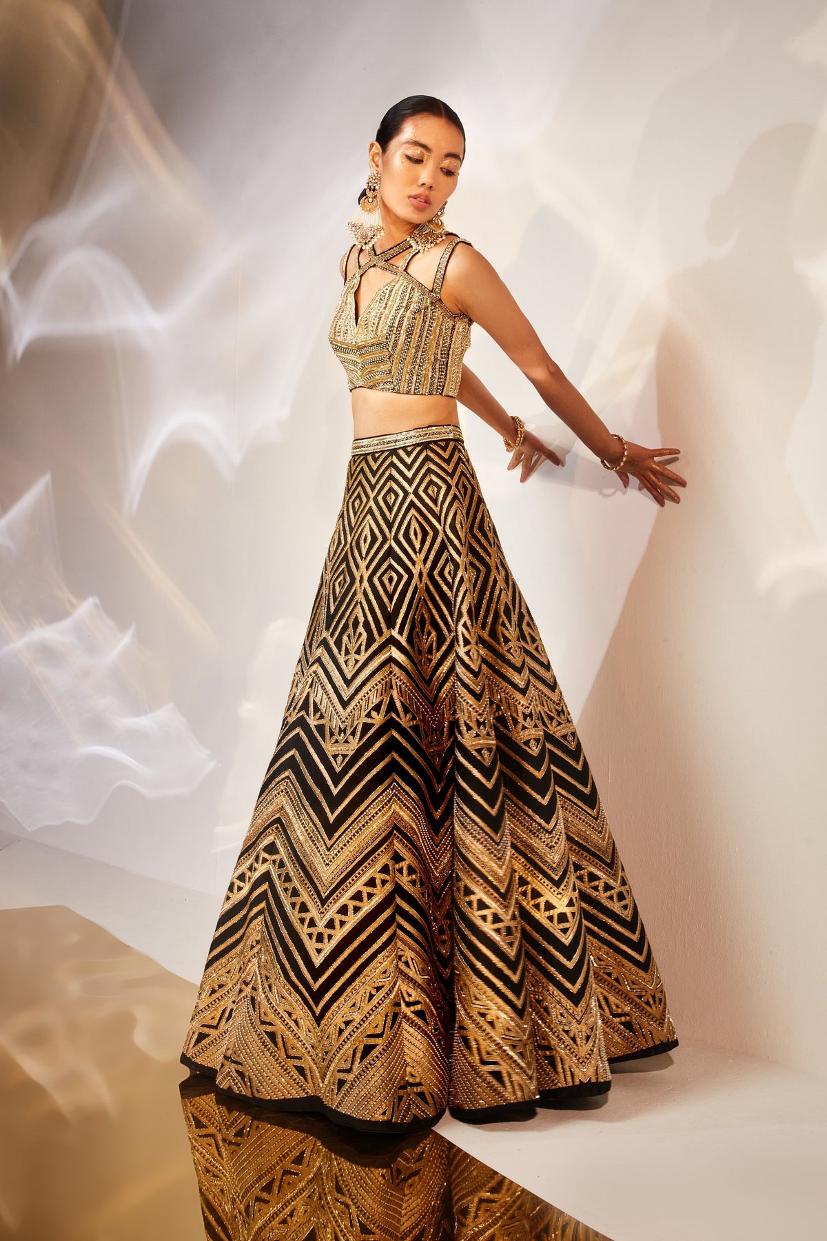 Black Geometric Pattern Lehenga Set