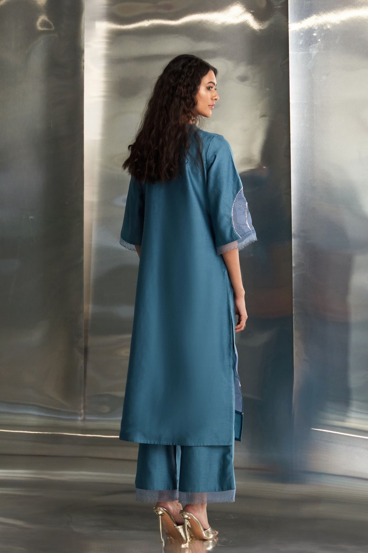 Steel Blue Straight Kurta Set