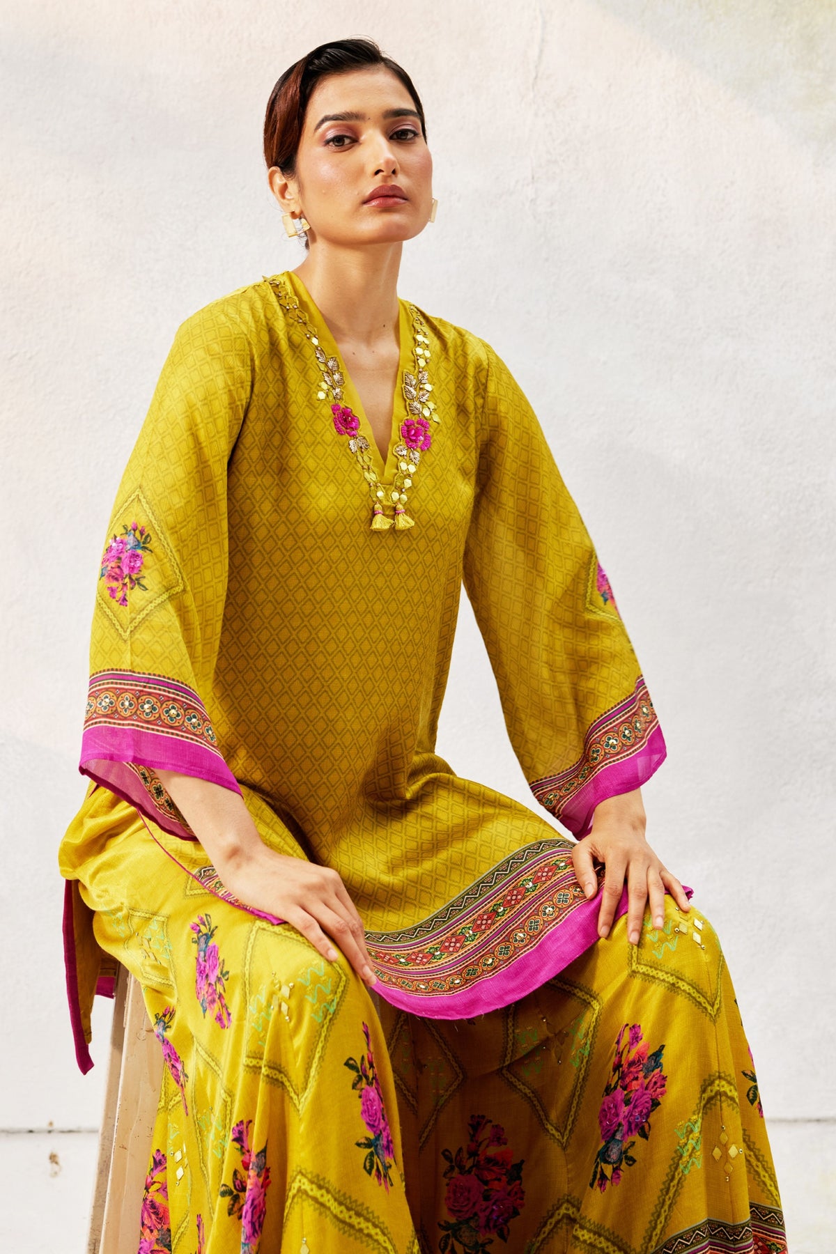 Ochre Yellow Sharara Set