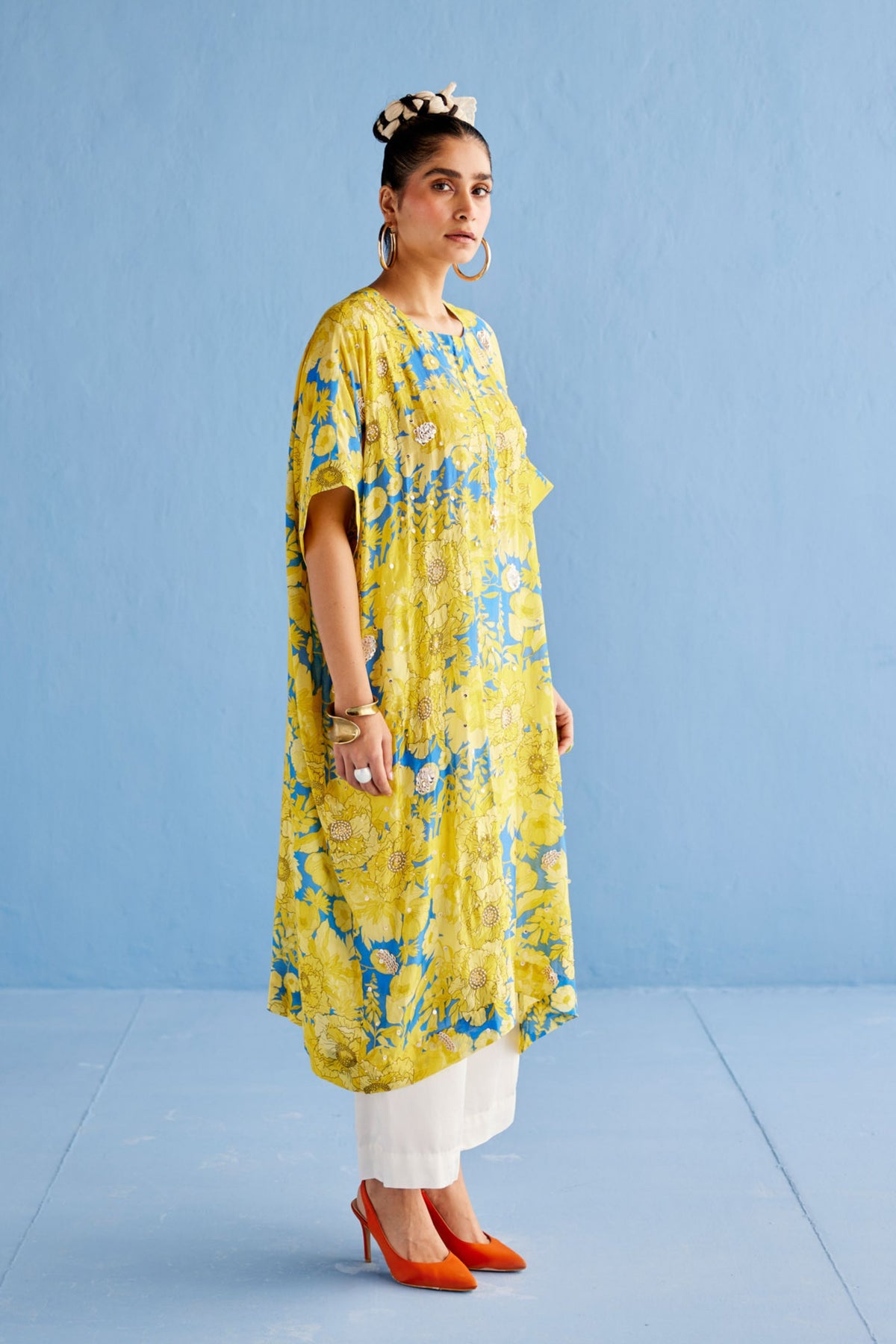 Yellow Printed Kaftan Set