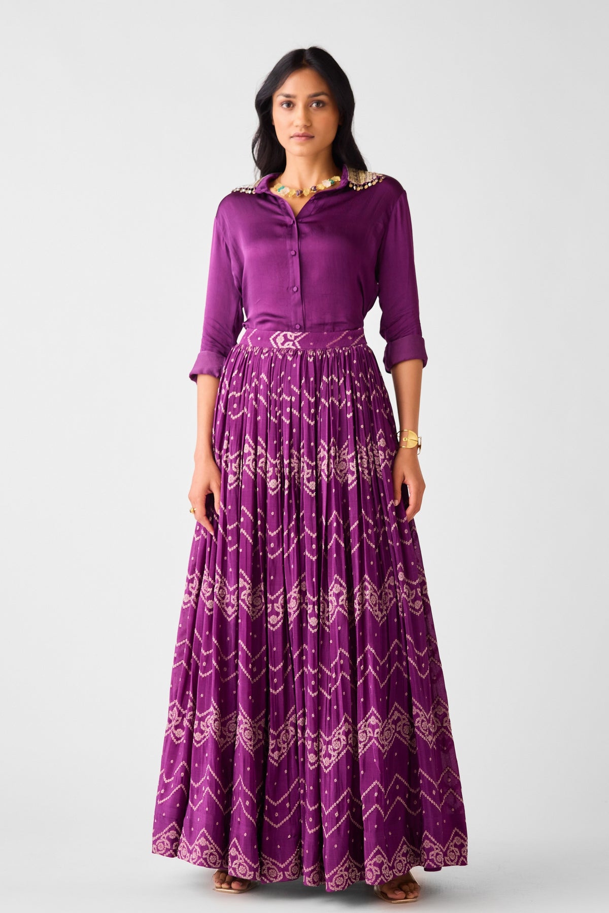 Purple Banarasi Sequins Lehenga Set