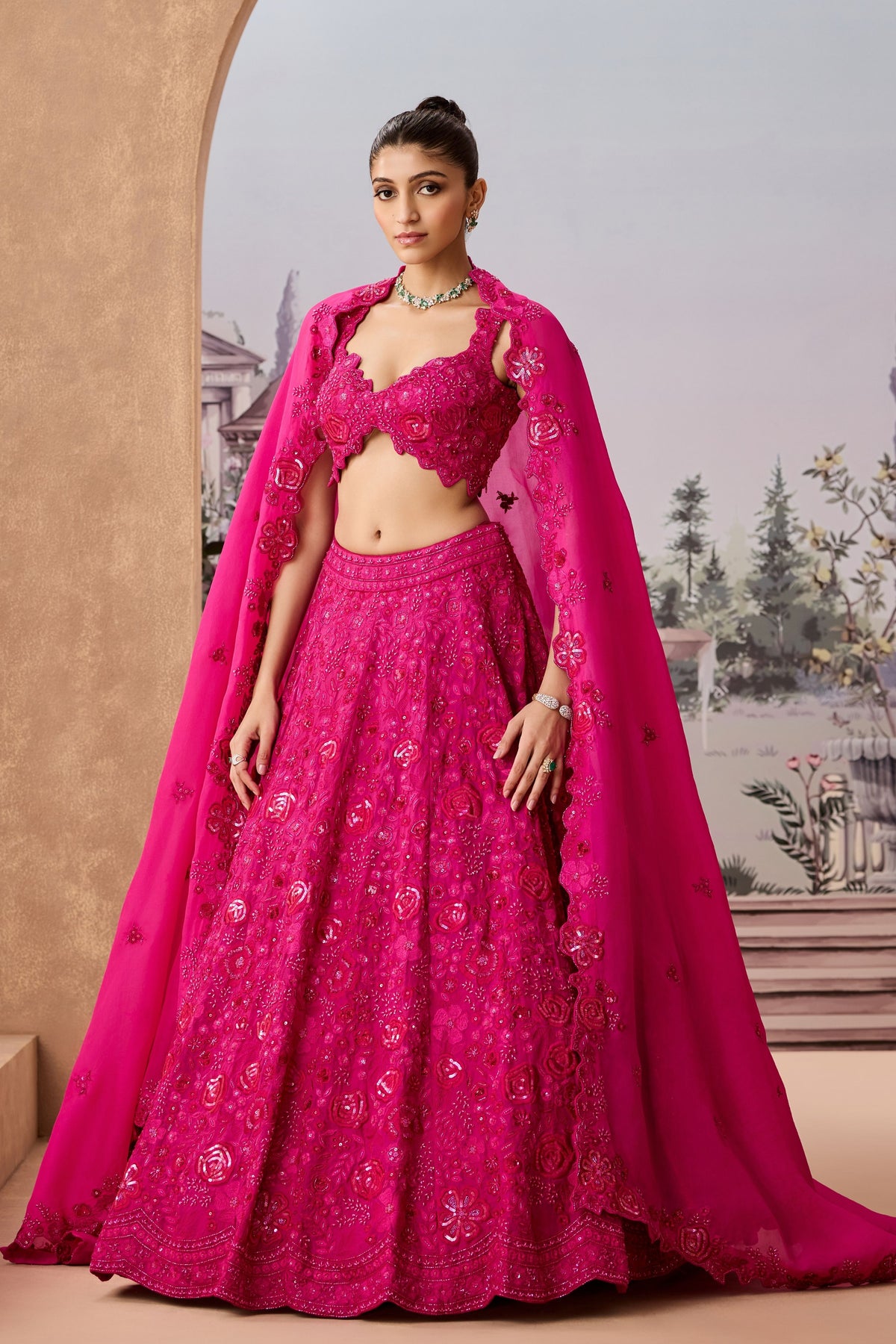 Shr Magenta Roses Lehenga Set