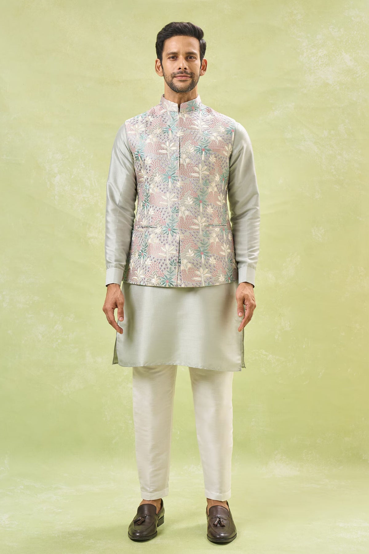 Sage Embroidered Nehru Jacket Set