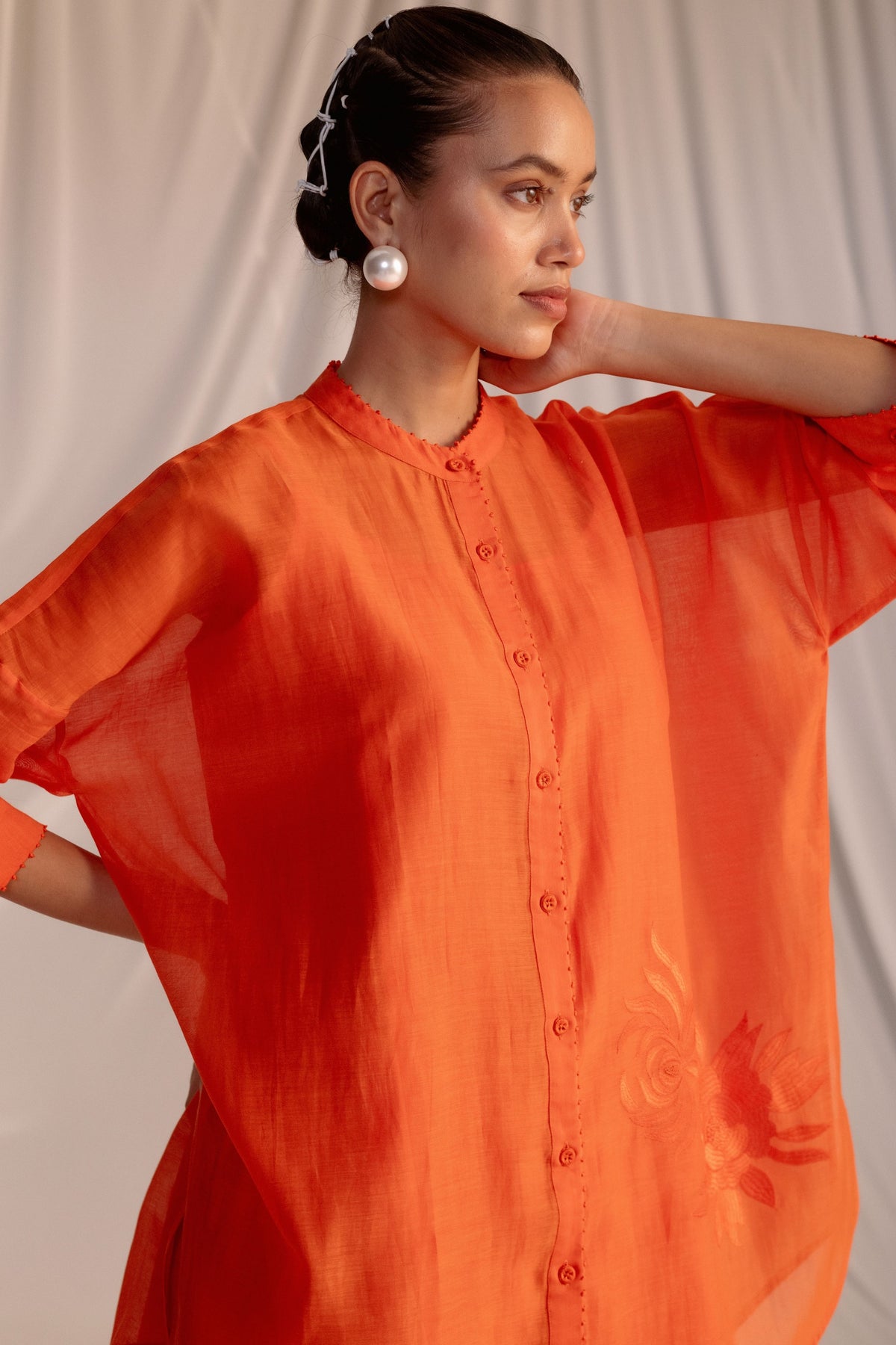 Rust Orange Embroidered Tunic Set