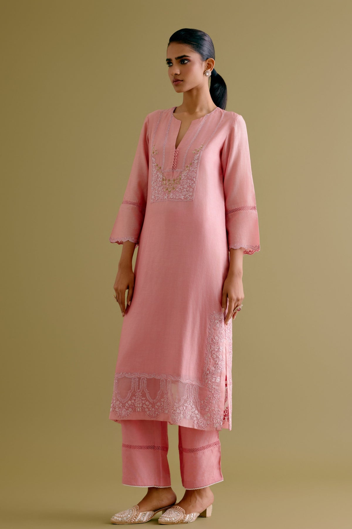 Pink Sequins Kurta Set