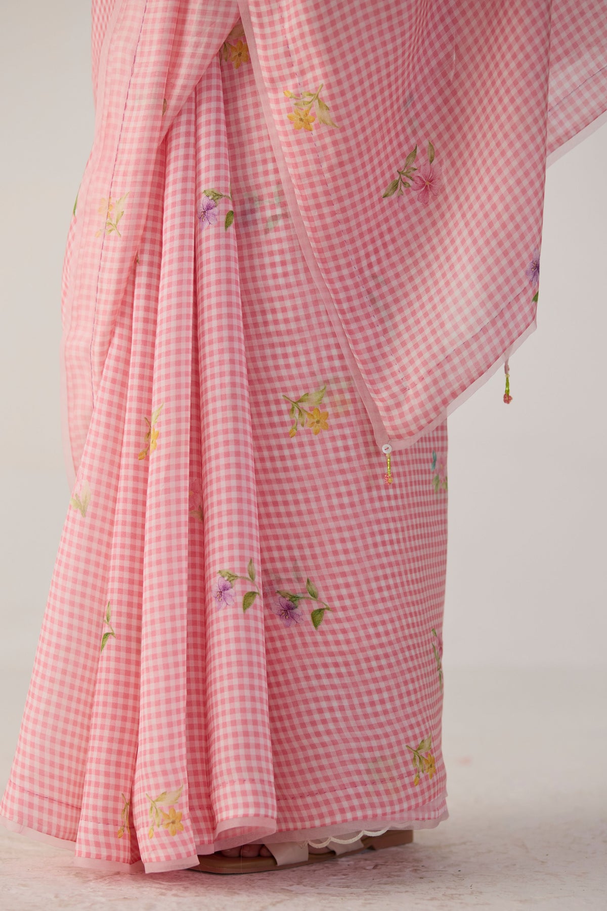 Pink Serene Meadow Mulberry Organza Silk Sari