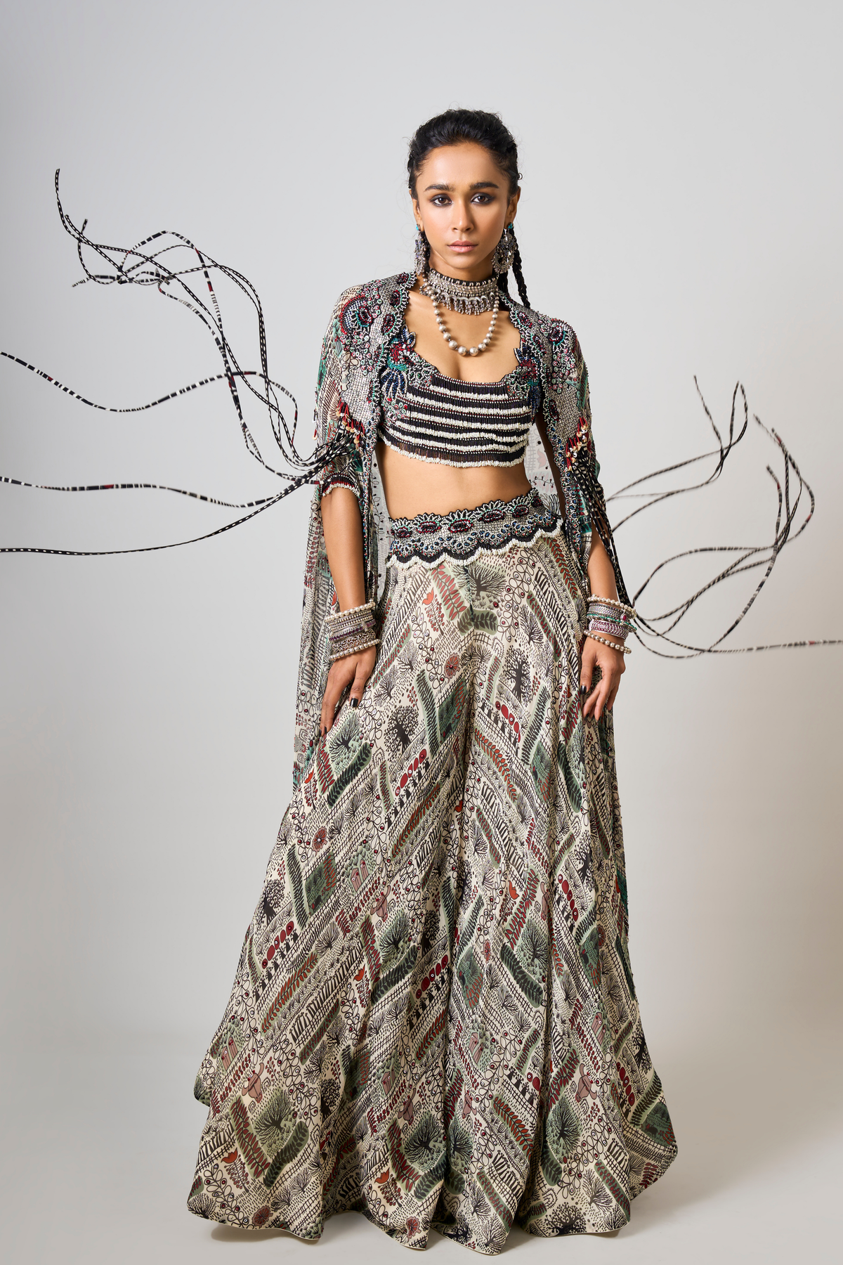 Off-white Embroidered Lehenga Set