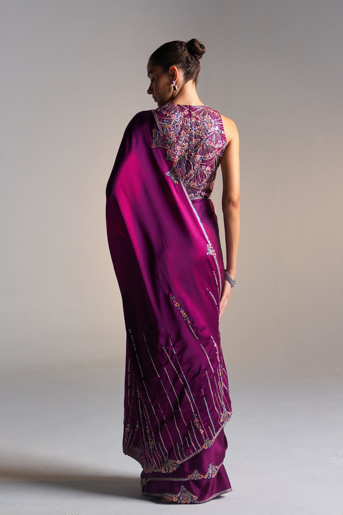 Aubergine Mulberry Saree Set