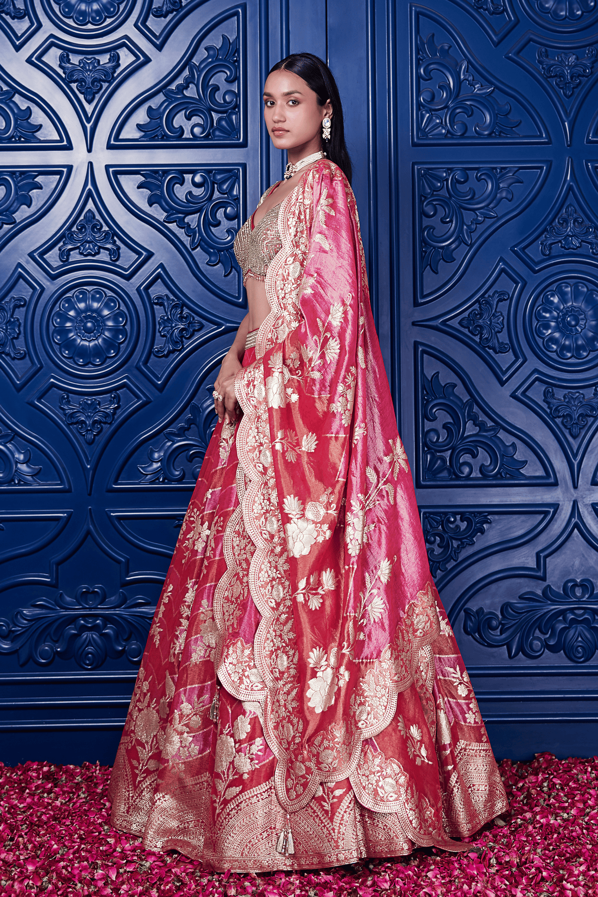 Pink Banarasi Weave Lehenga Set