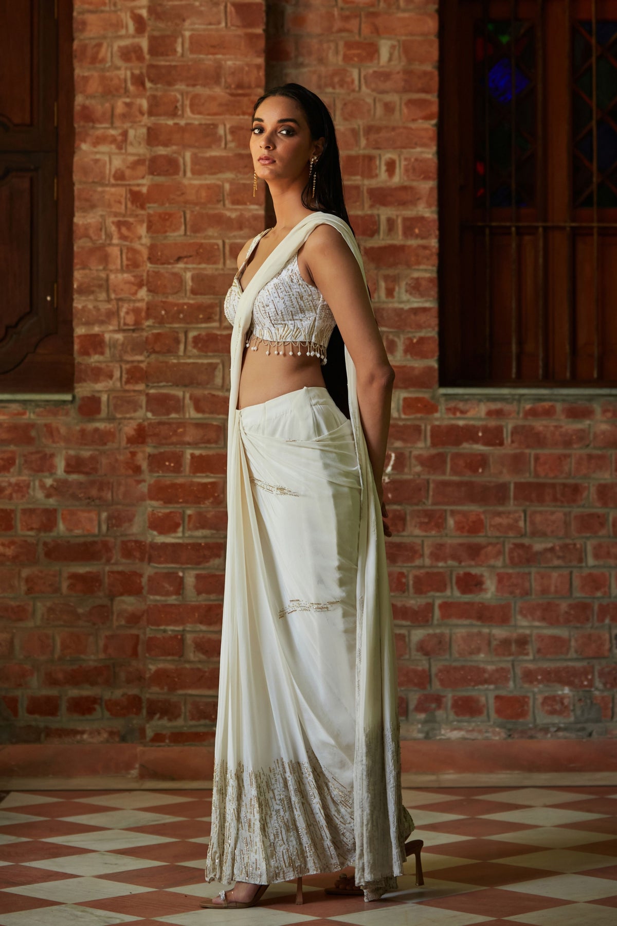 Milky Draped Saree Set