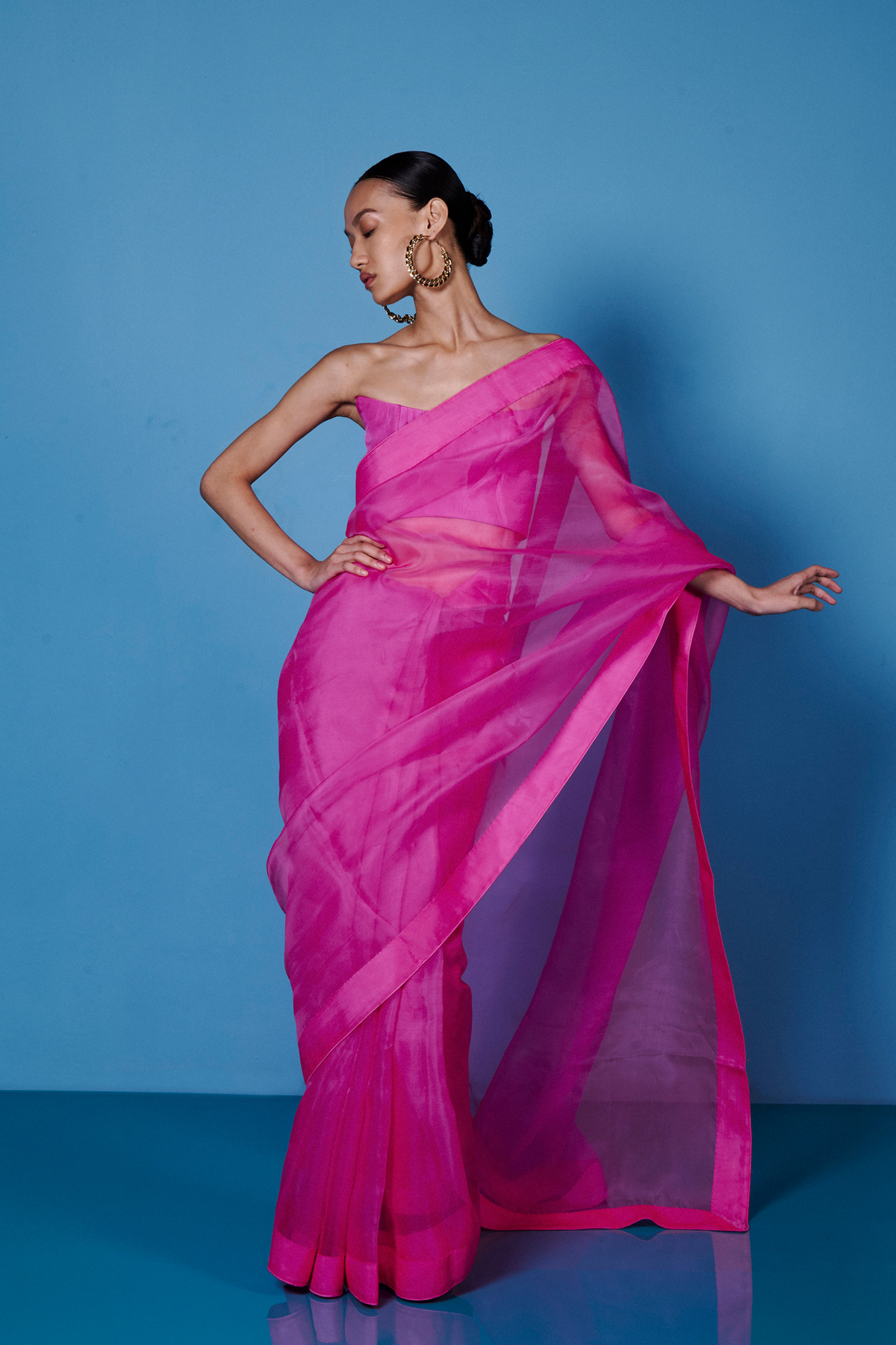 Handwoven Fuschia Pink Organza Sari