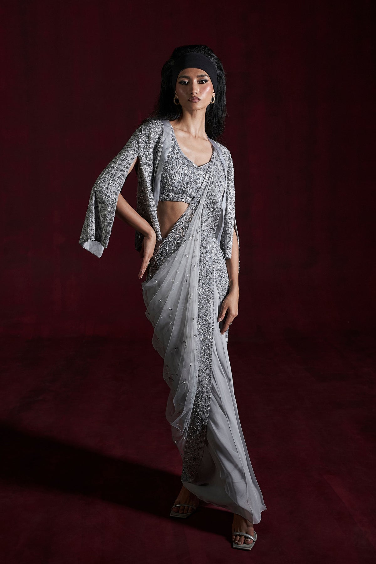 Grey Asma Saree Set