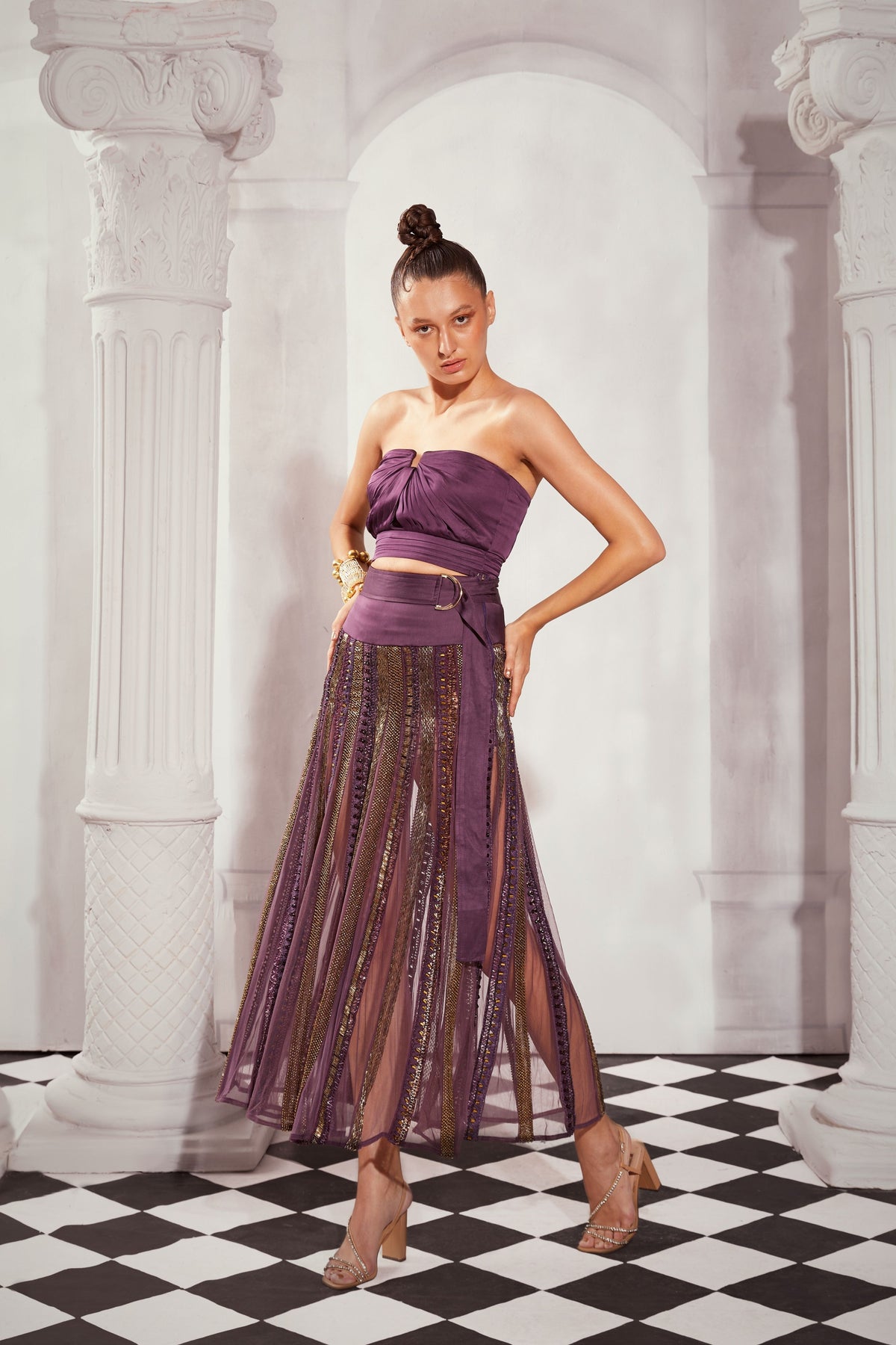 Aubergine Heavy Embellished Skirt