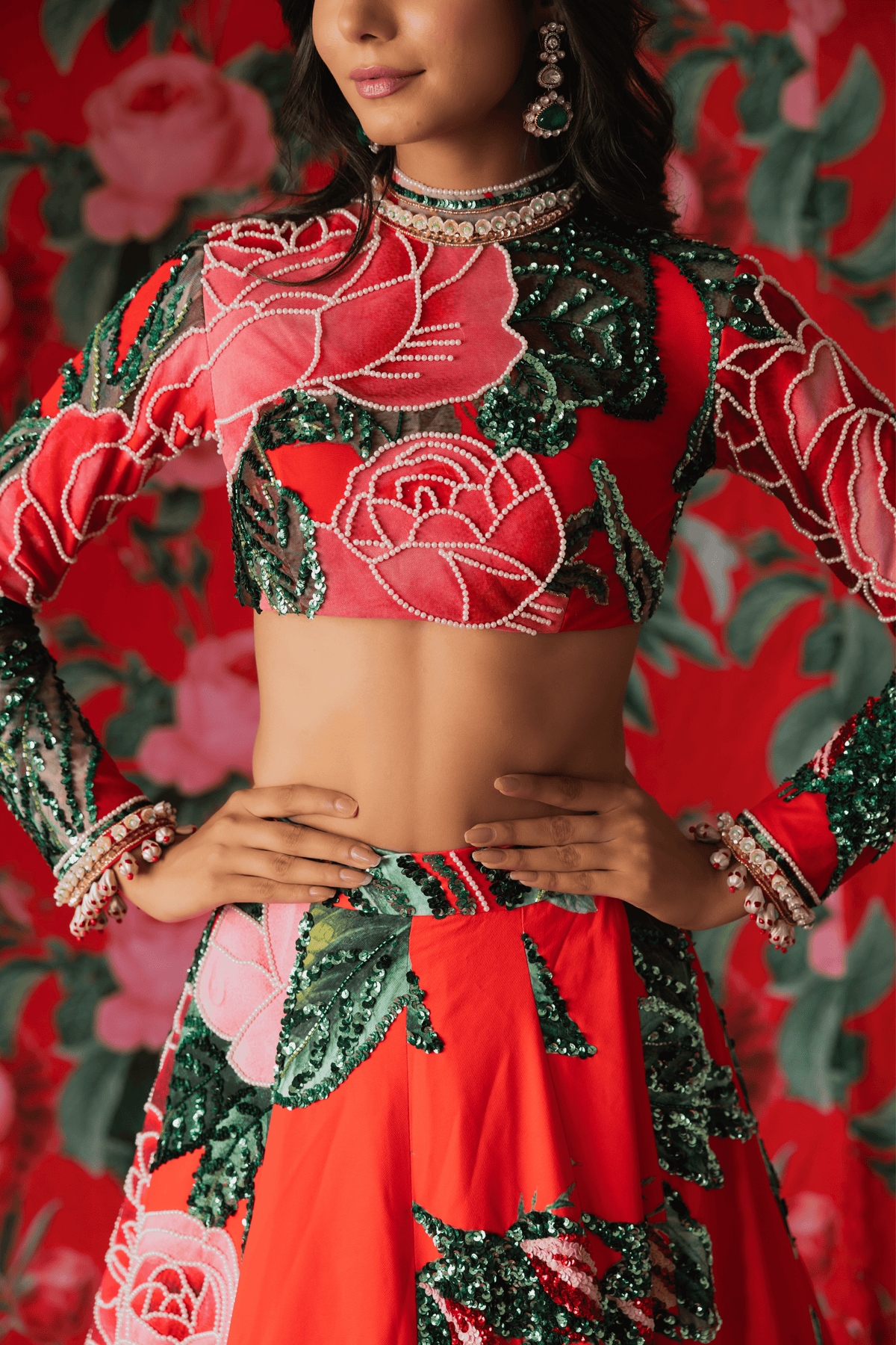 Red Top With Lehenga