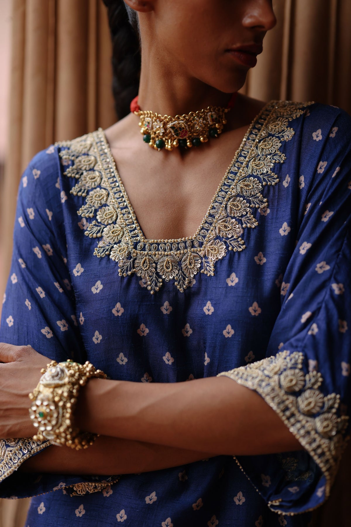 Blue Hand Embroidered Kurta Set