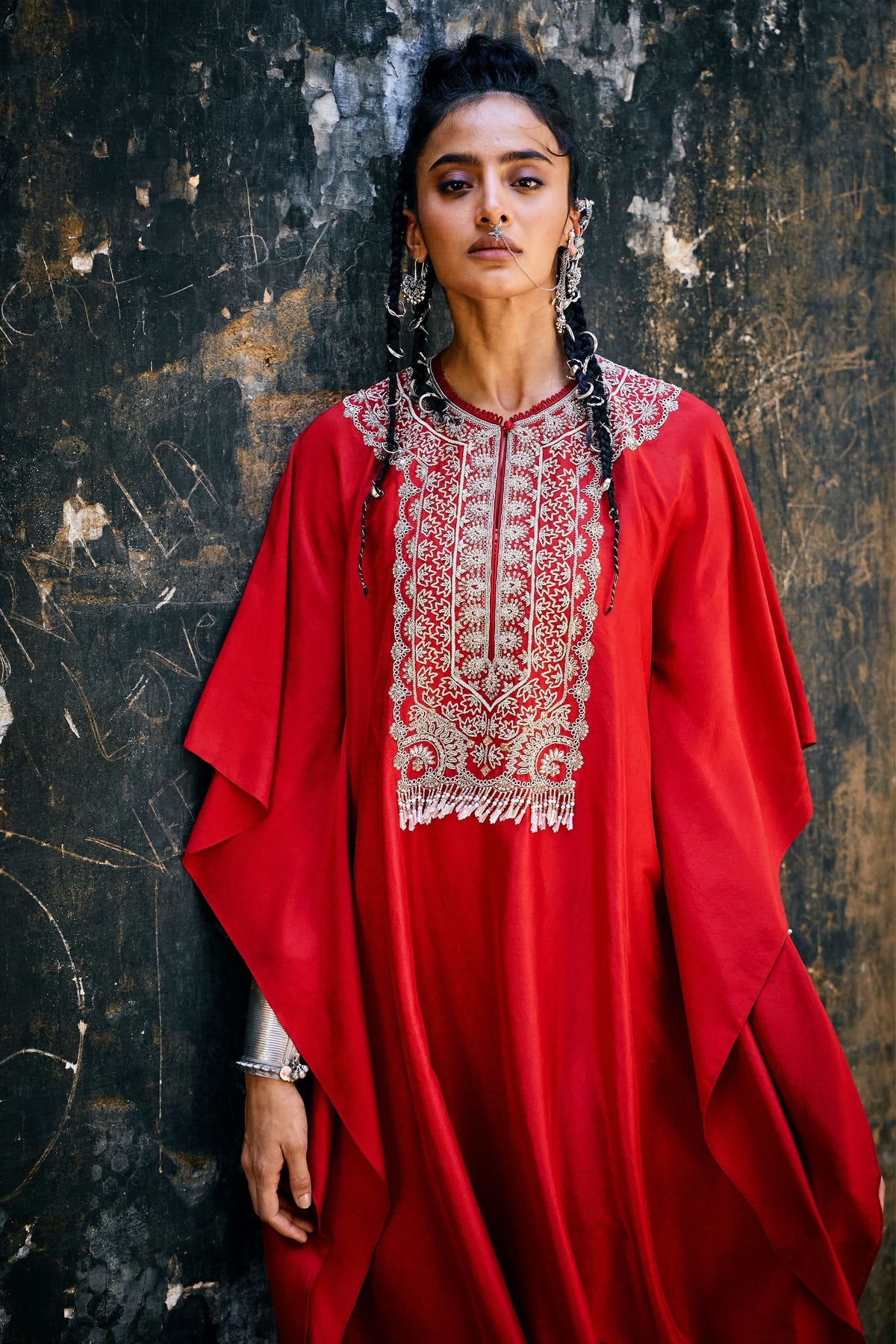 Embroidered Kaftan in Red