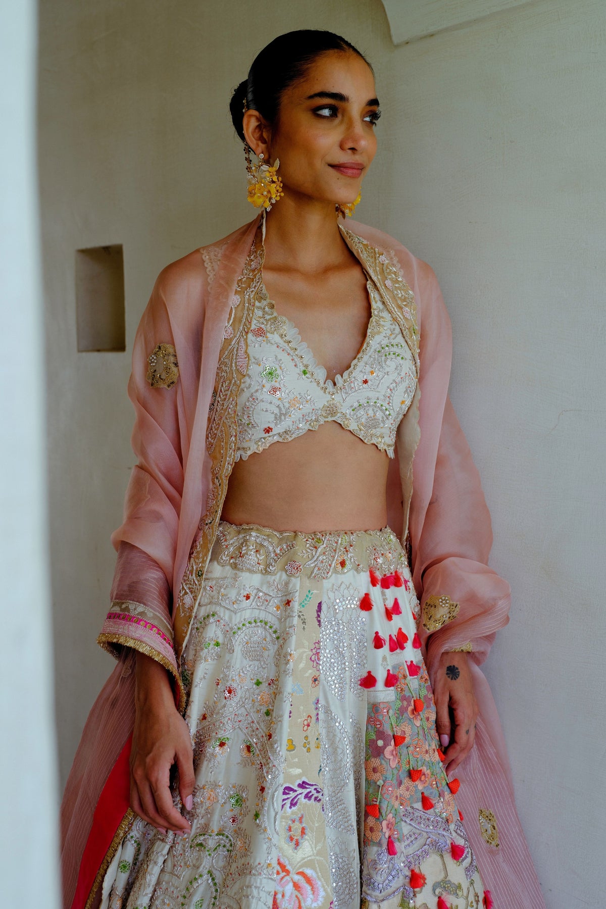 Ivory Zari Silk Lehenga Set