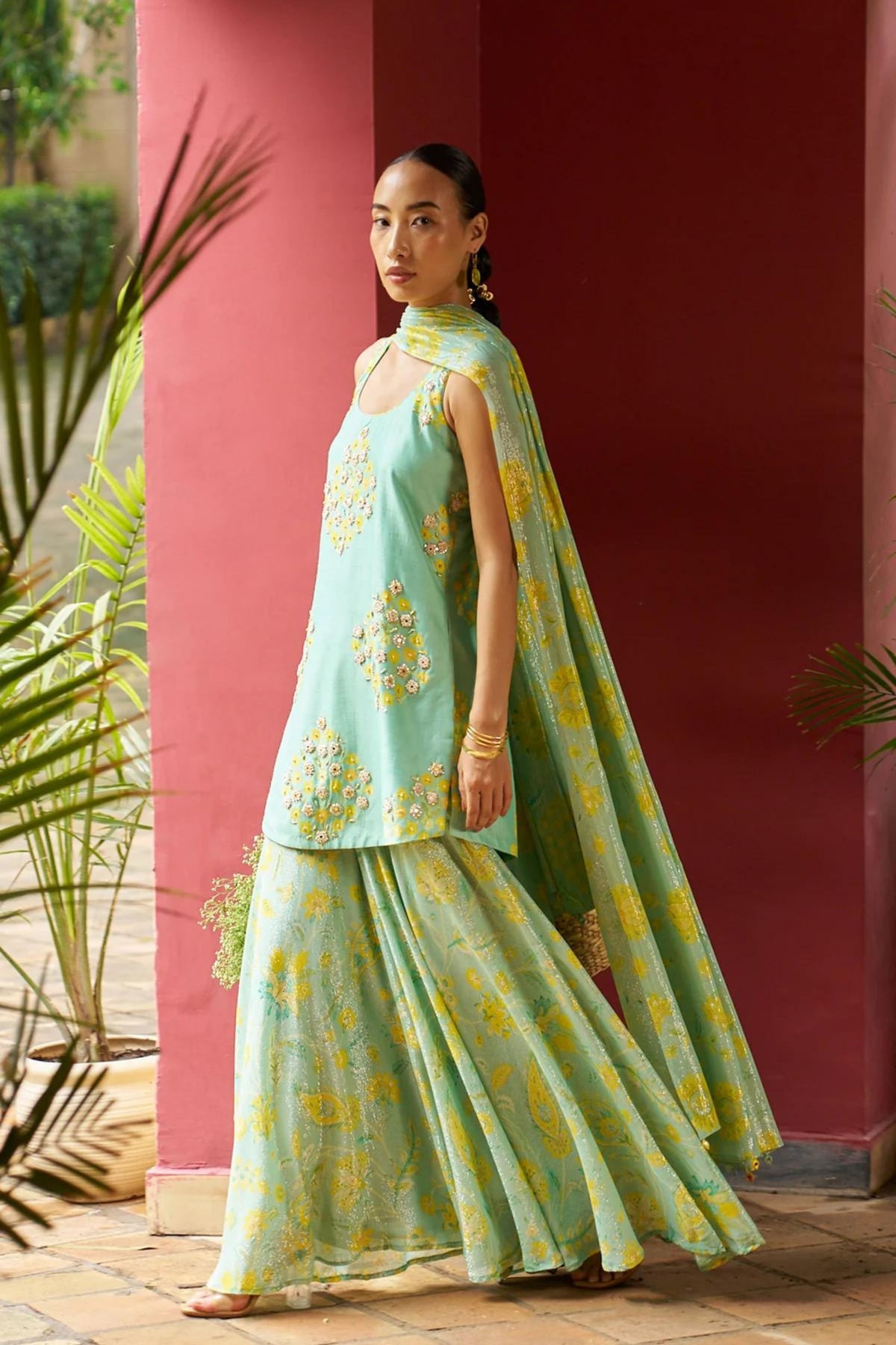 Azure Sleeveless Sharara Set