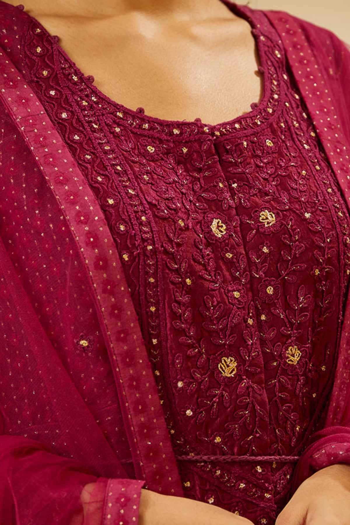 Wine anarkali set