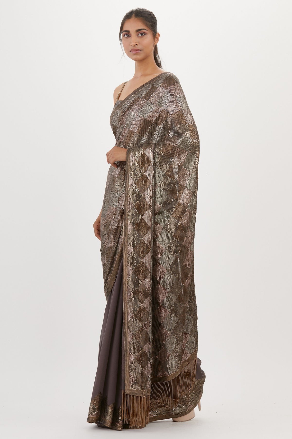 Charcoal Sequin Sheeting Saree Set