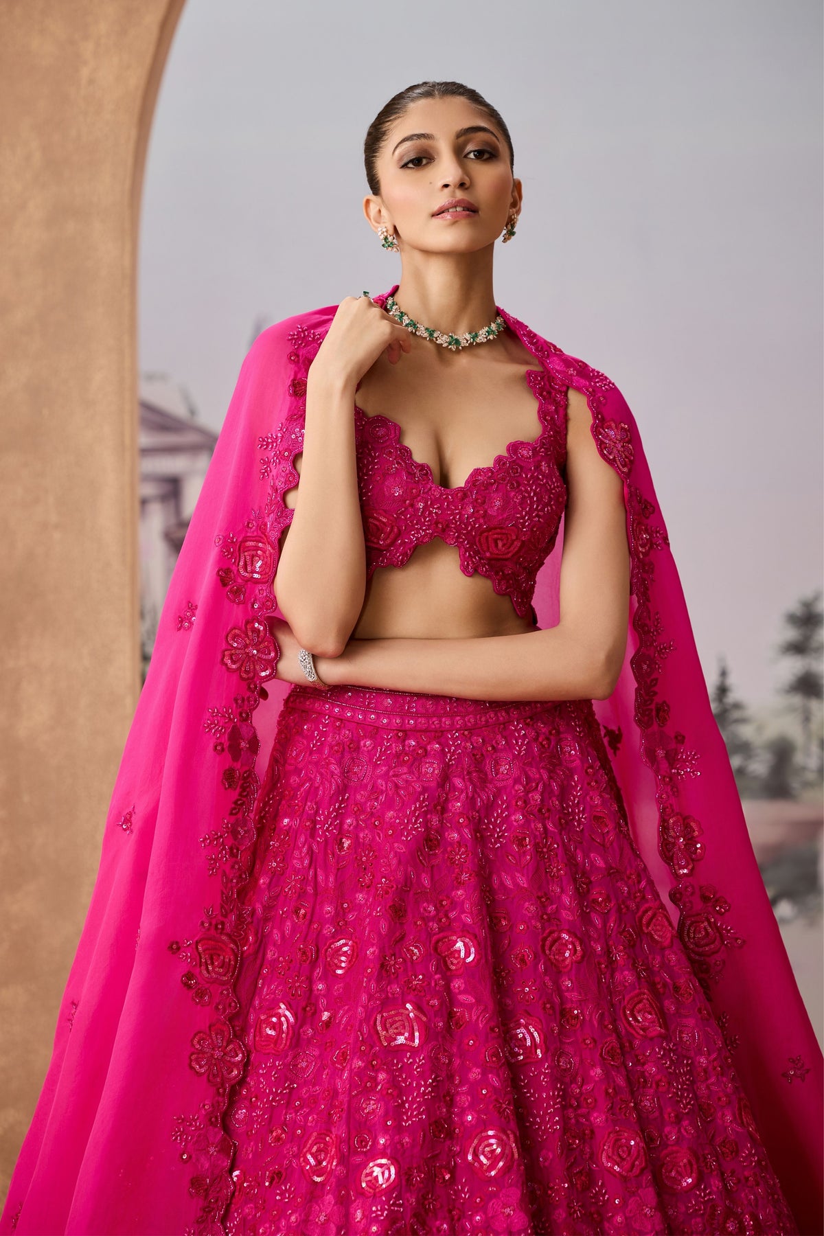 Shr Magenta Roses Lehenga Set