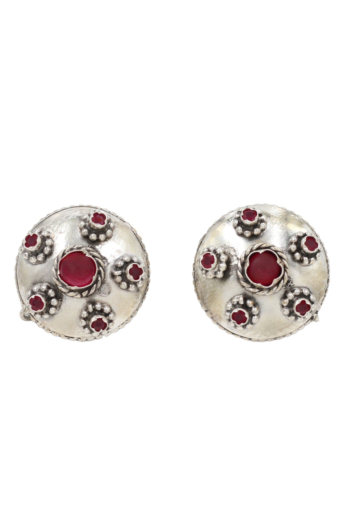 Boho Silver Earrings in Red