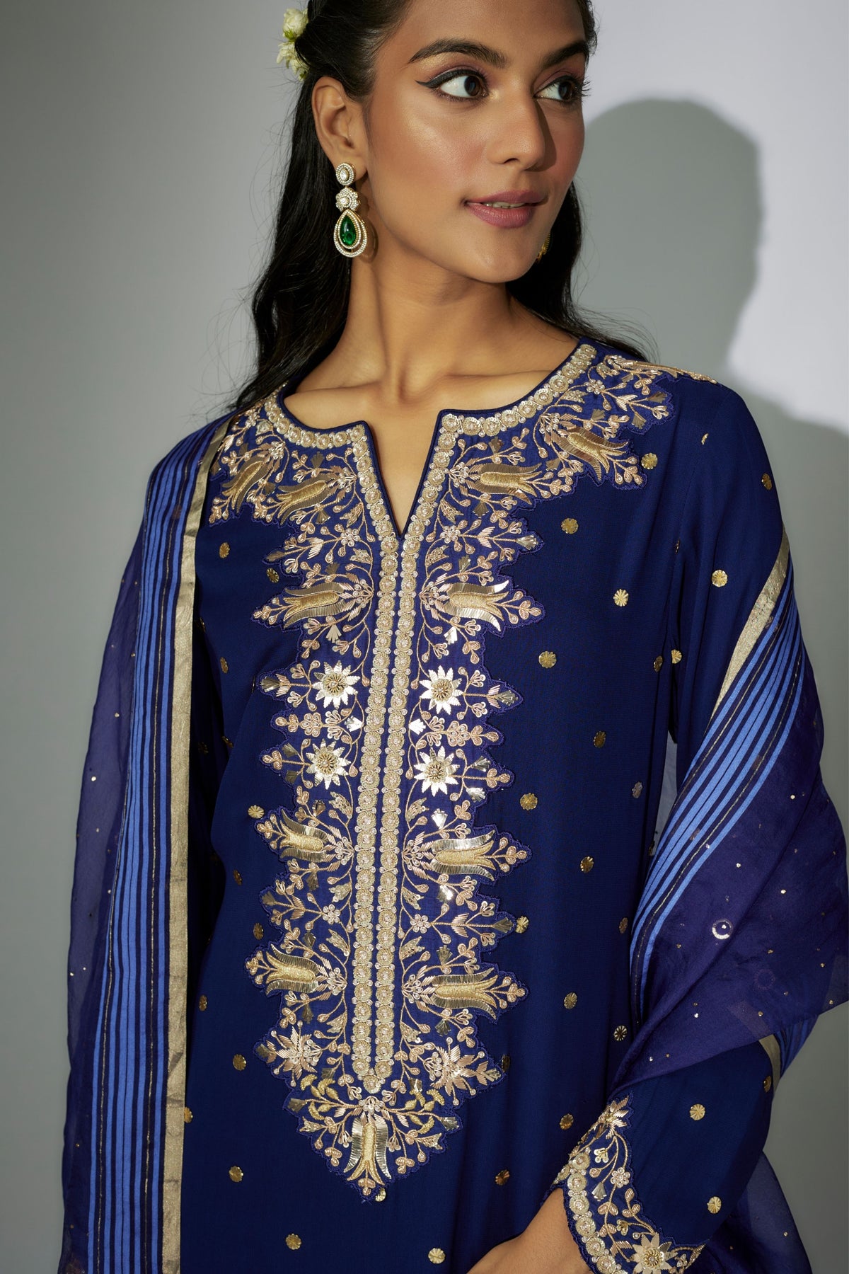 Royal Blue Embroidered Sharara Set