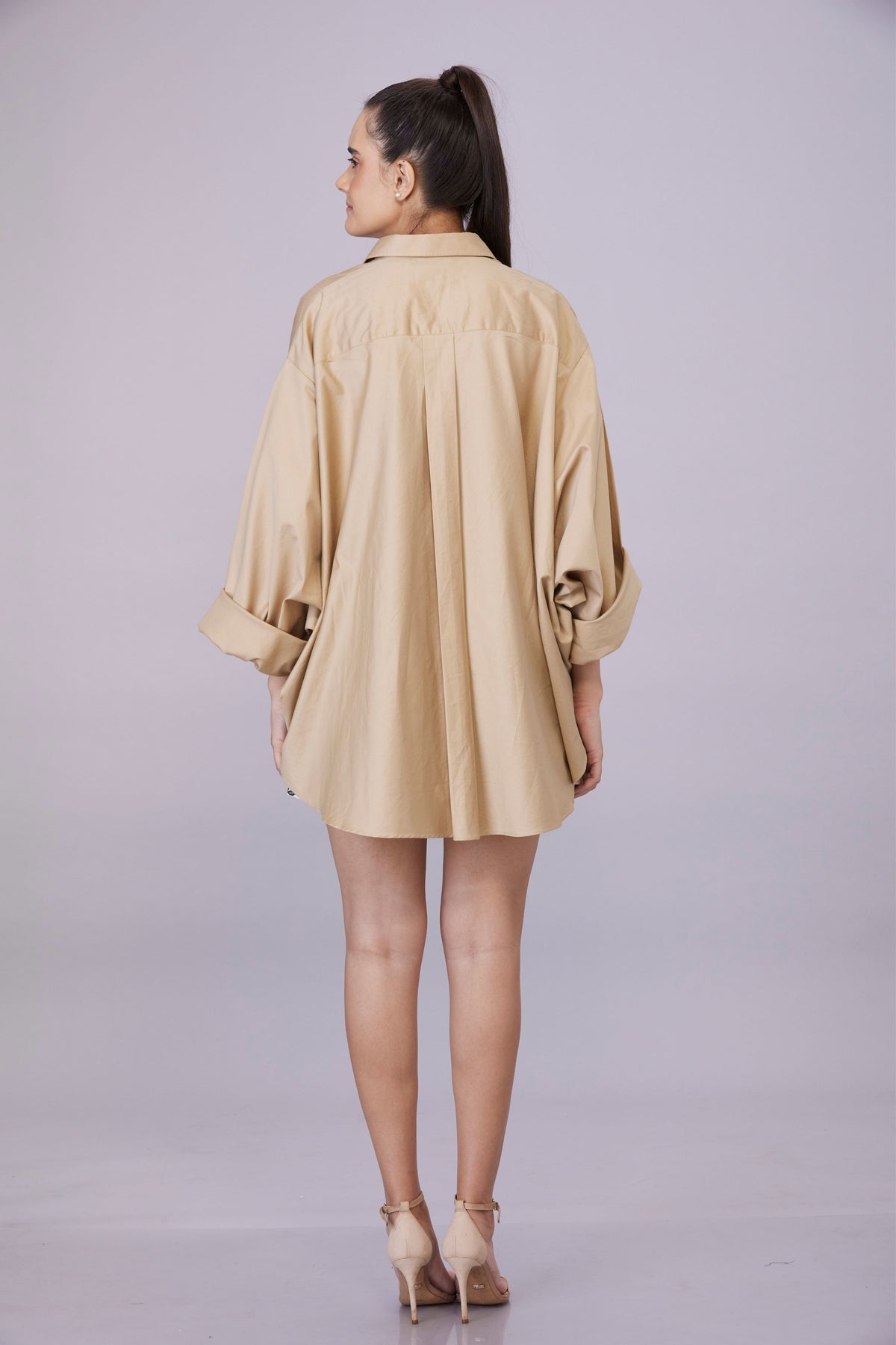 Khaki Batwing Embroidery Shirt