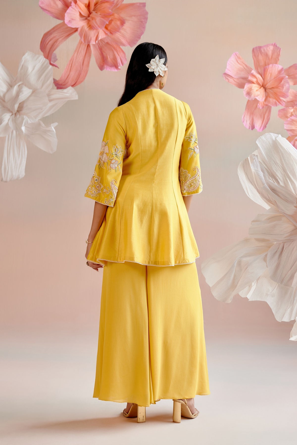 Yellow Flared Short Kurta Set