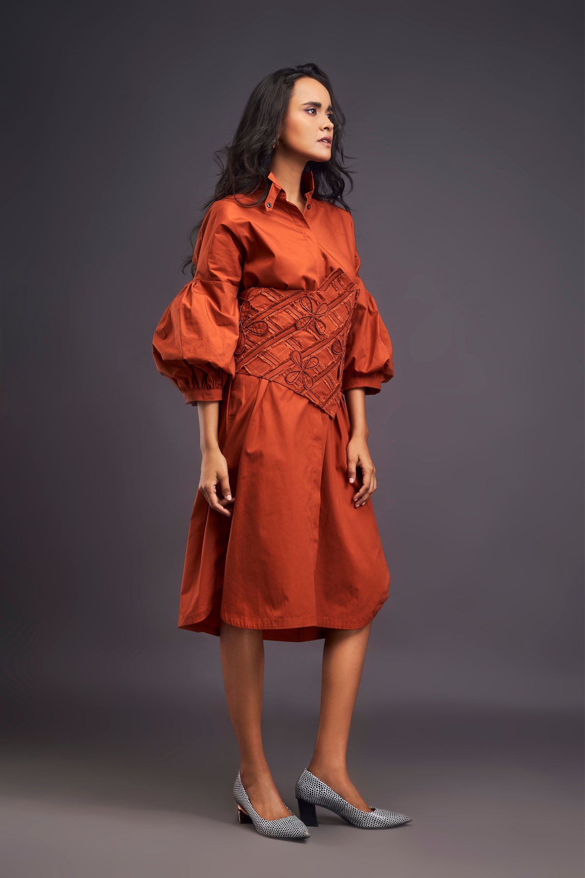 Rust Shirt Dress With Belt