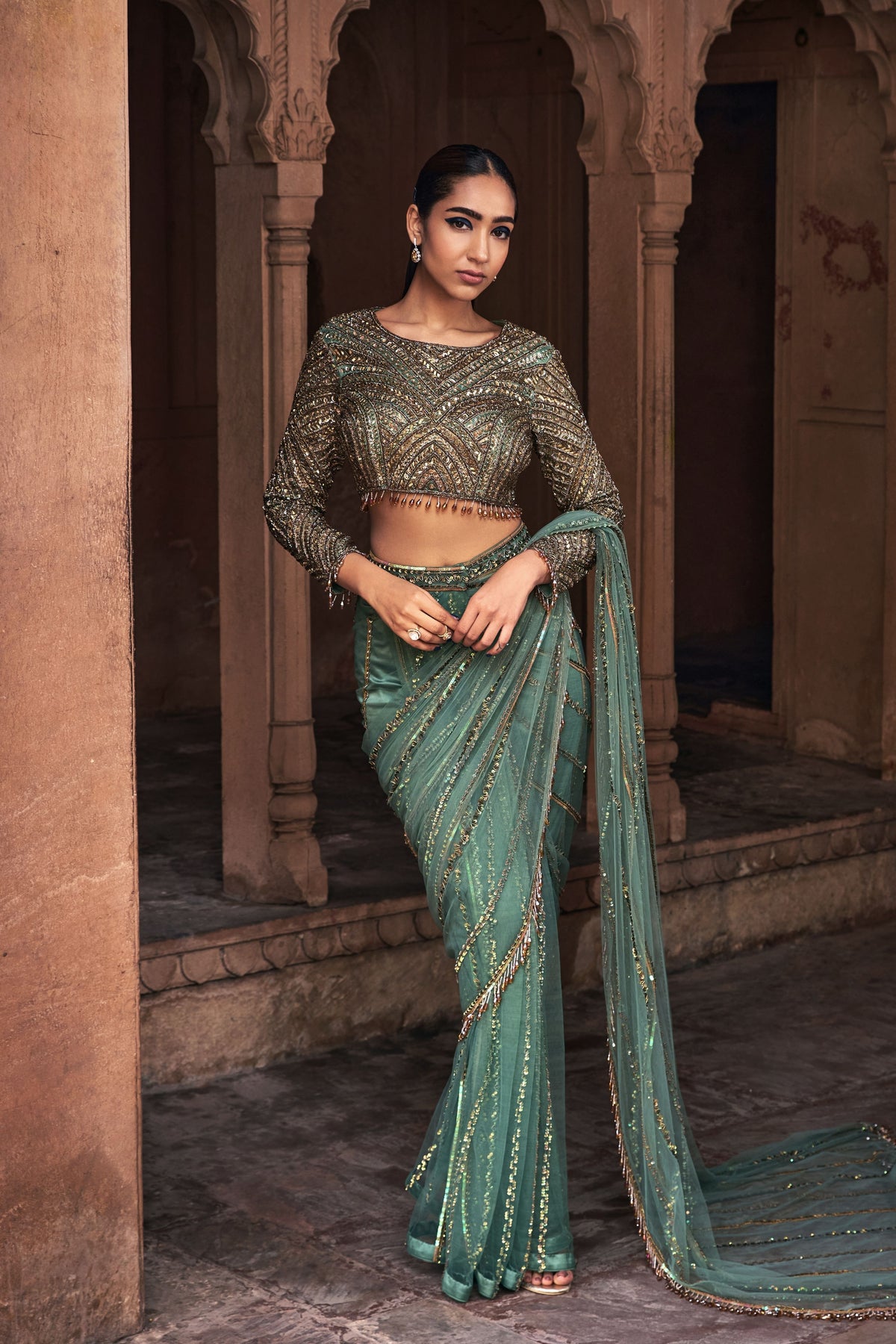 Sage Green Saree Set