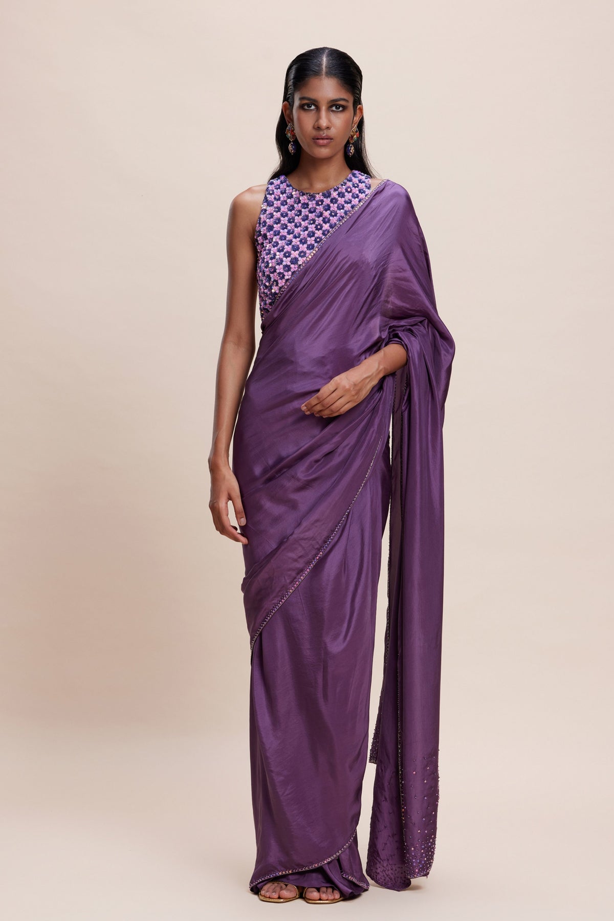 Purple Embellished Saree