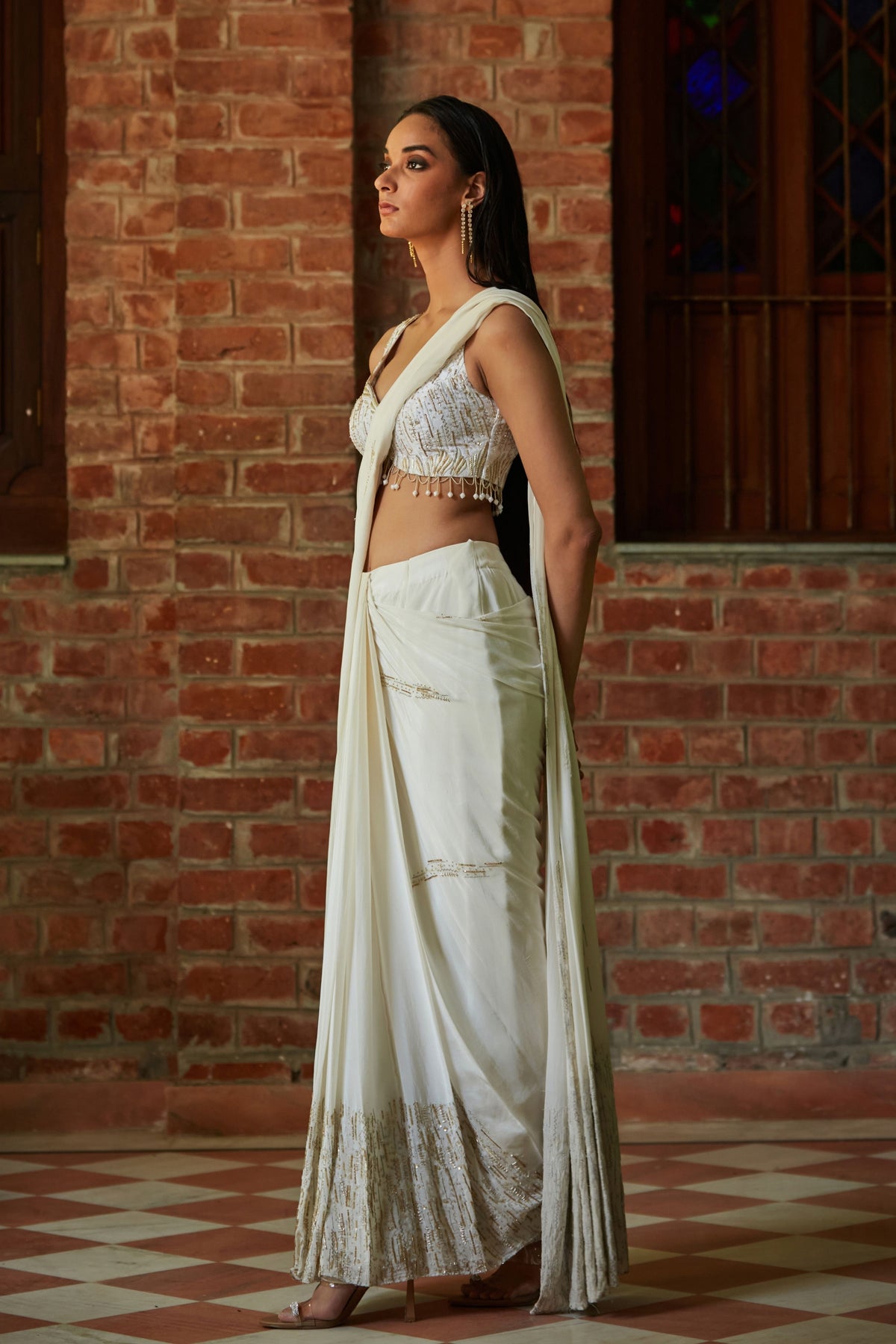 Milky Draped Saree Set