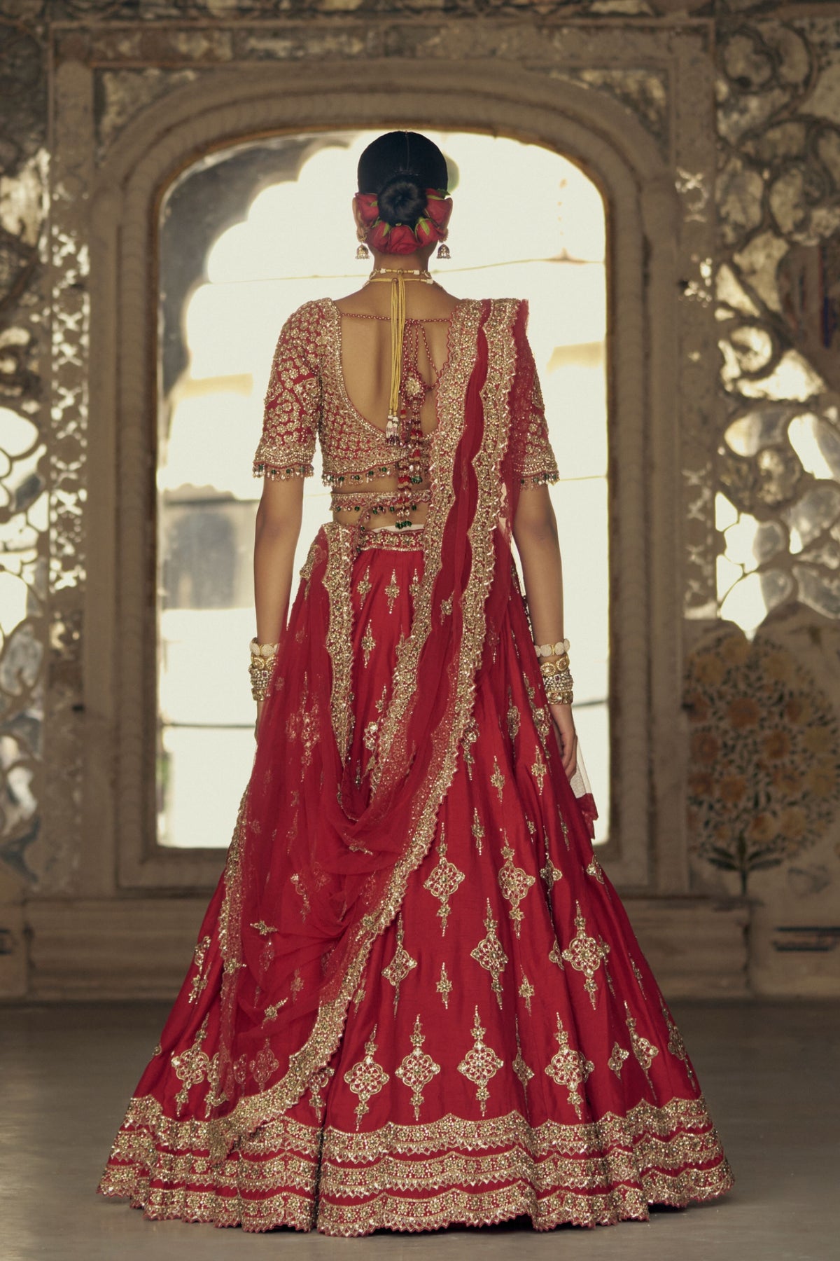 Red Antique Kasab Lehenga Set