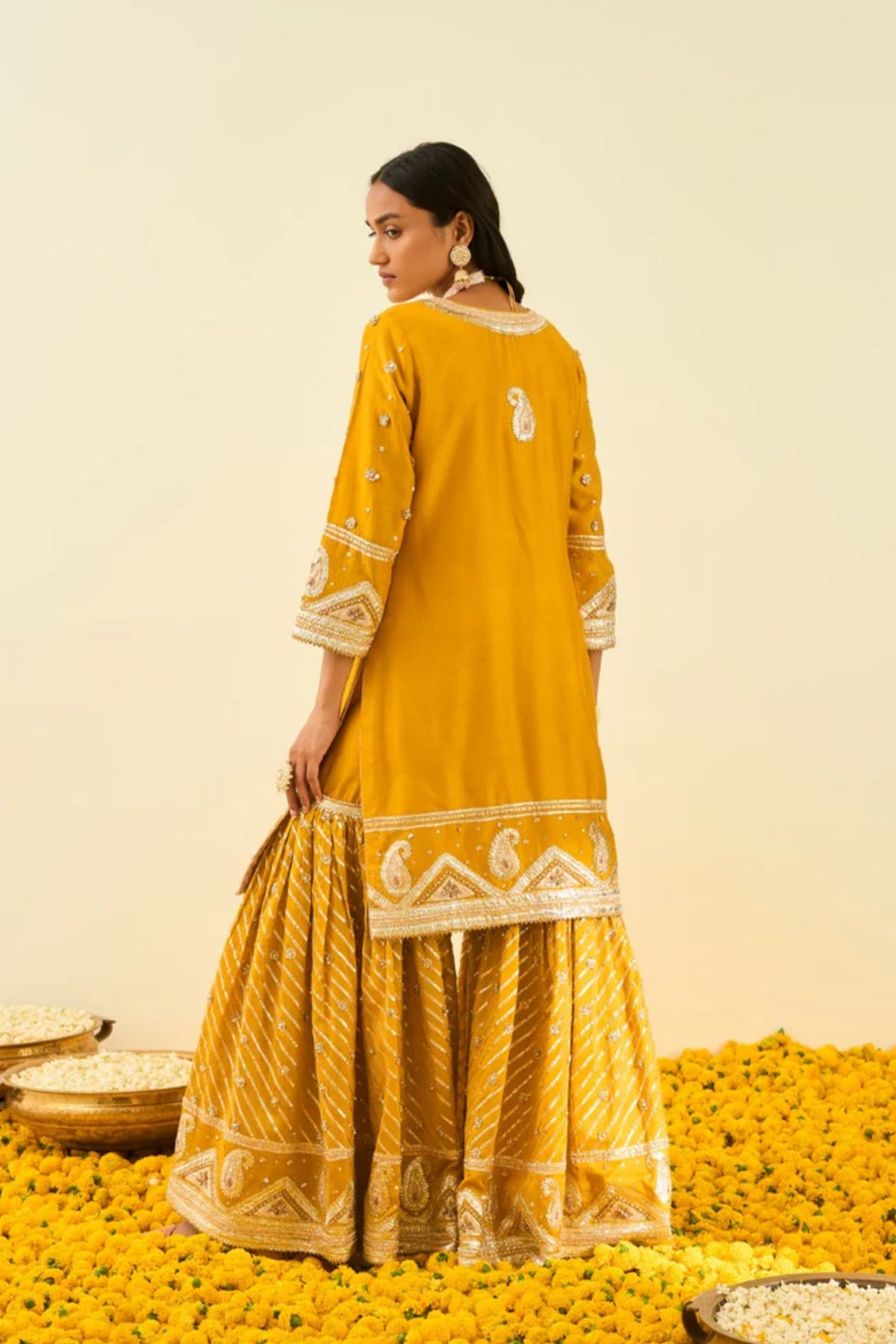 Shafna glaze mustard kurta set