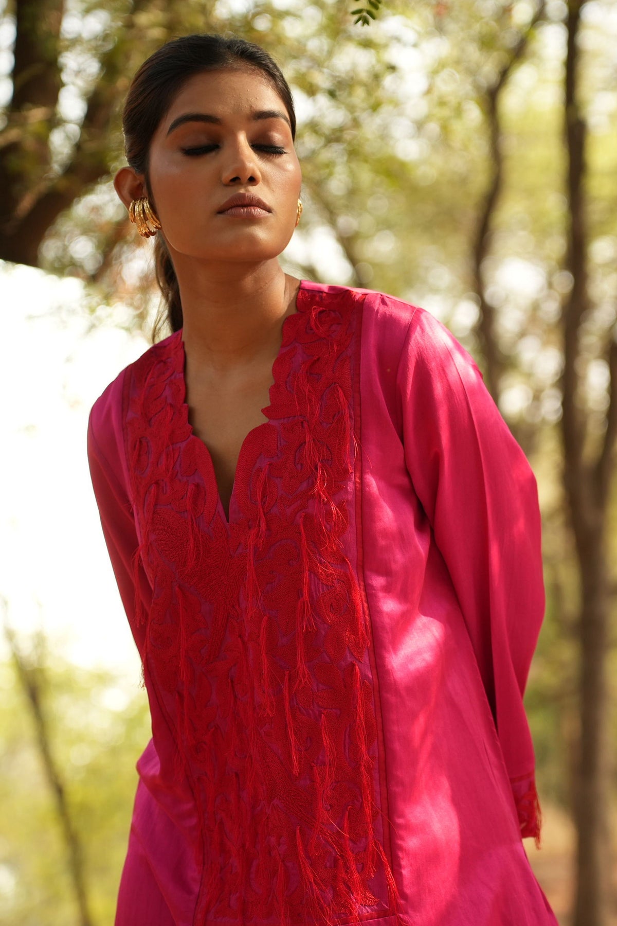 Pink Embroidered Kurta With Pants