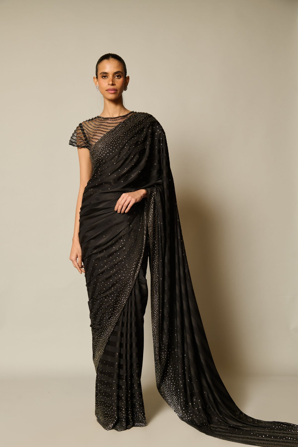 Checkmate Black Gunmetal Gradient Saree