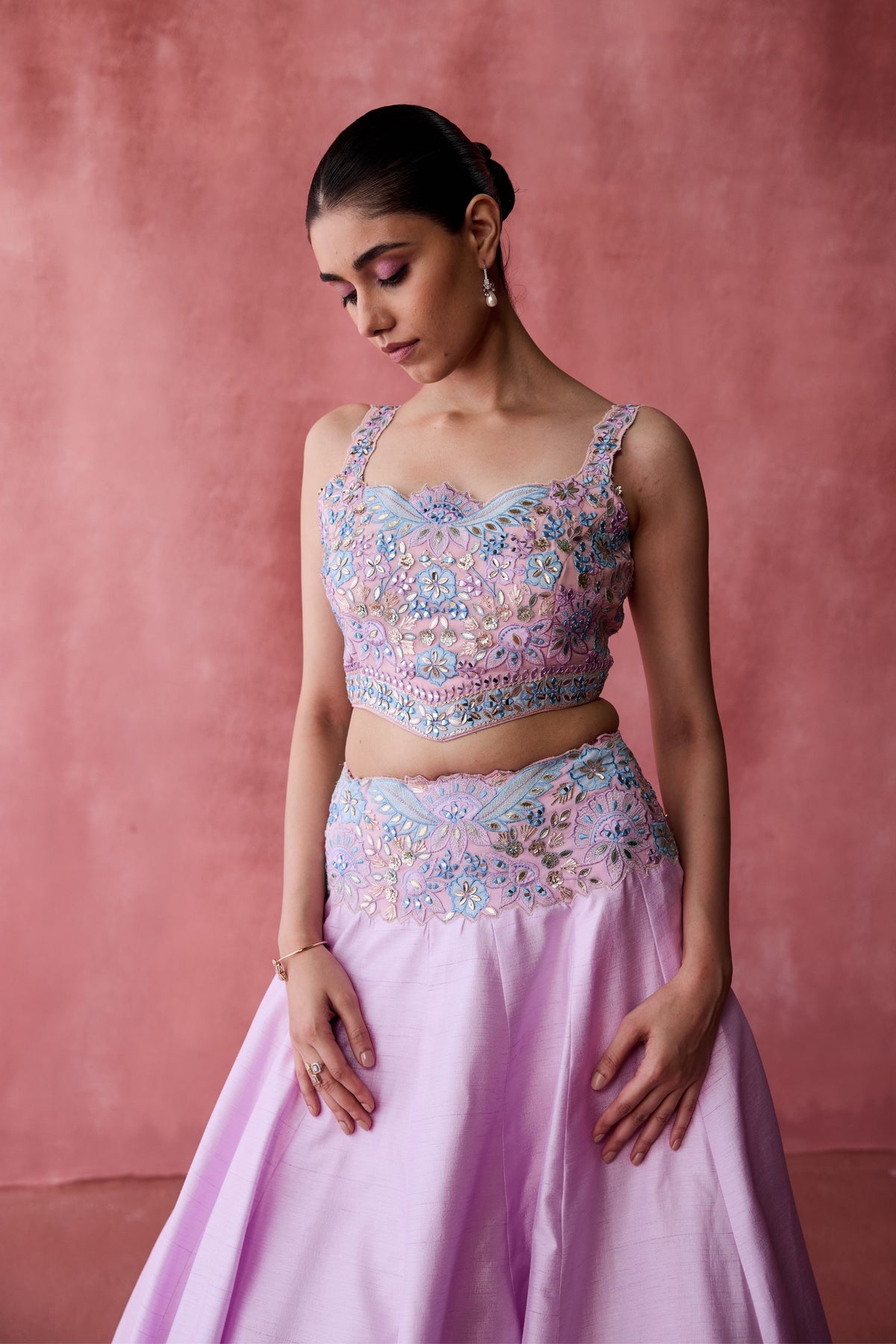 Pink Floral Cape Lehenga Set