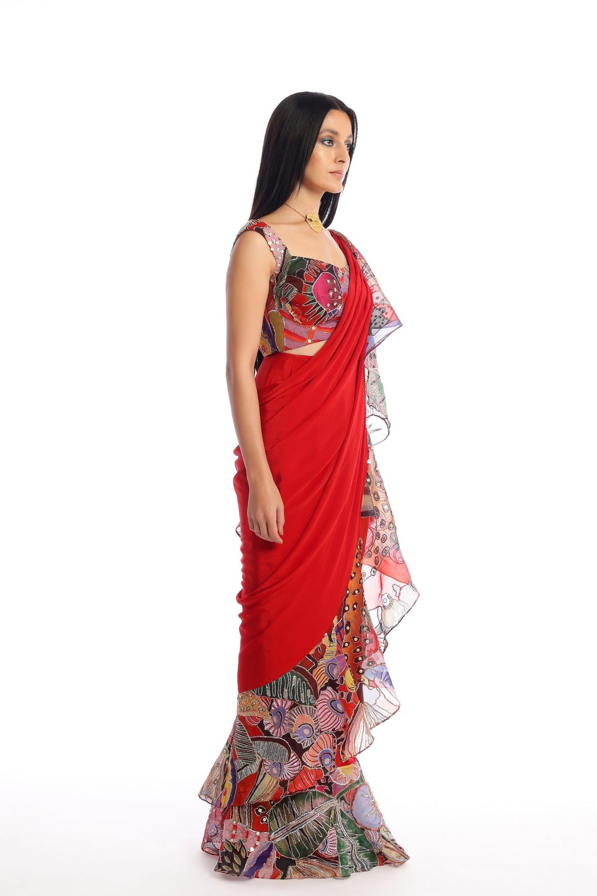 Candy Red Labyrinth Saree