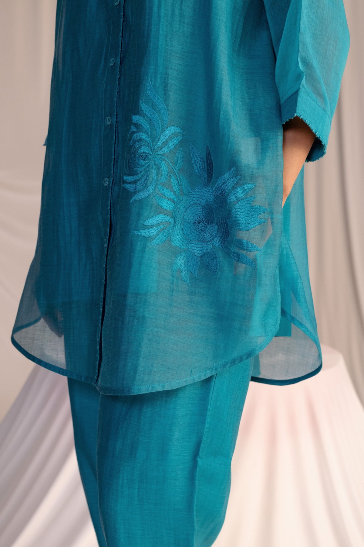 Turquoise Embroidered Tunic Set