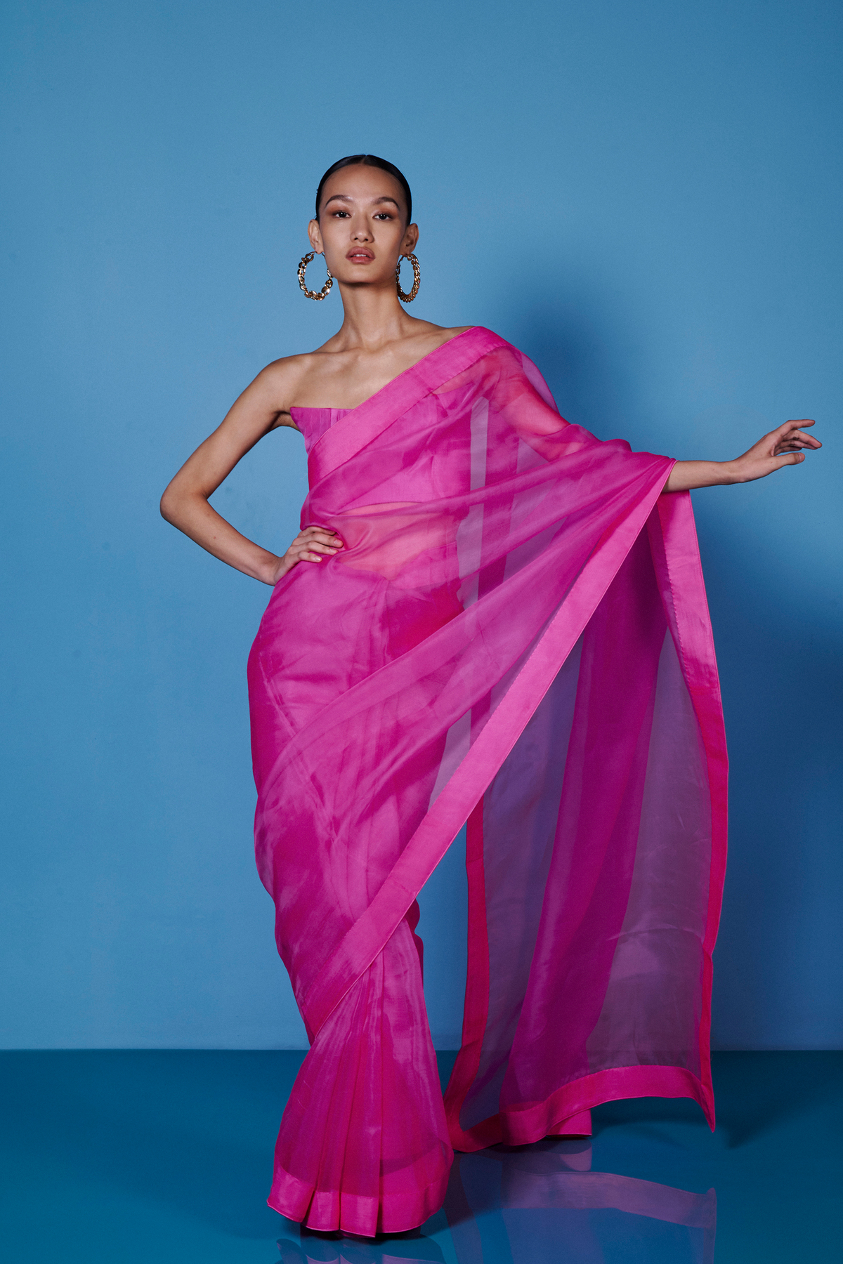 Handwoven Fuschia Pink Organza Sari