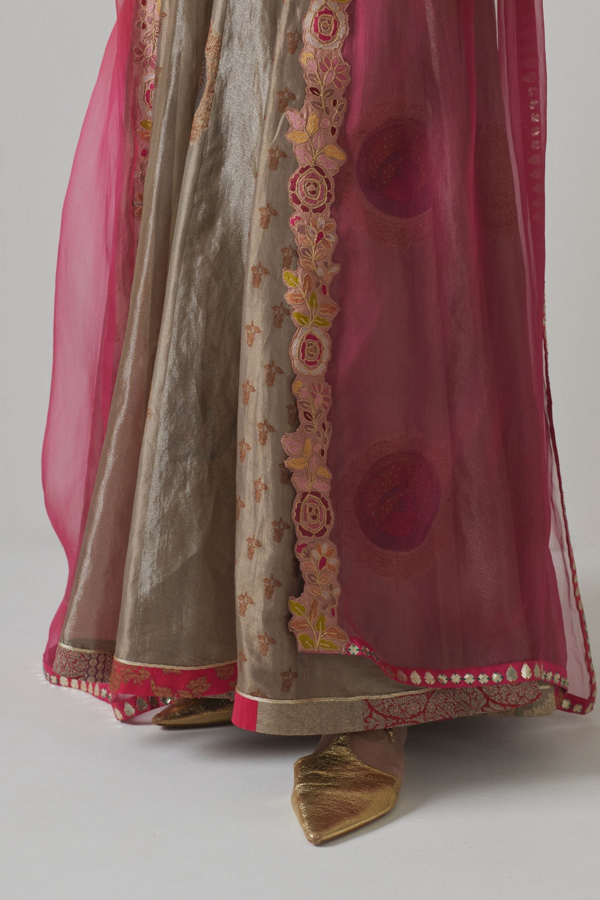 Grey &amp; Fuchsia Anarkali Set