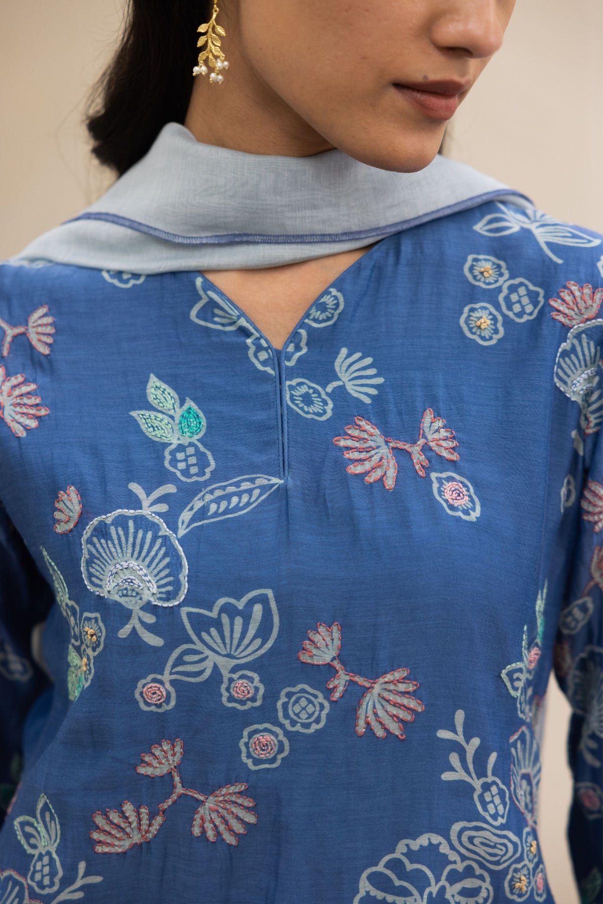 Ocean Blue Floral Kurta Set