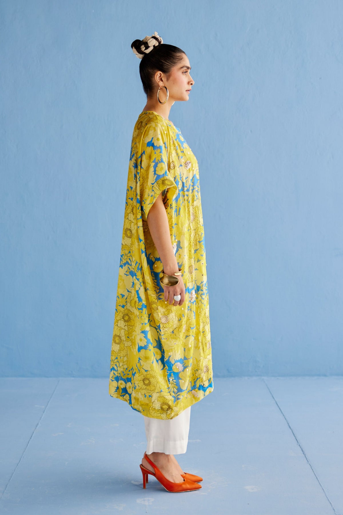 Yellow Printed Kaftan Set